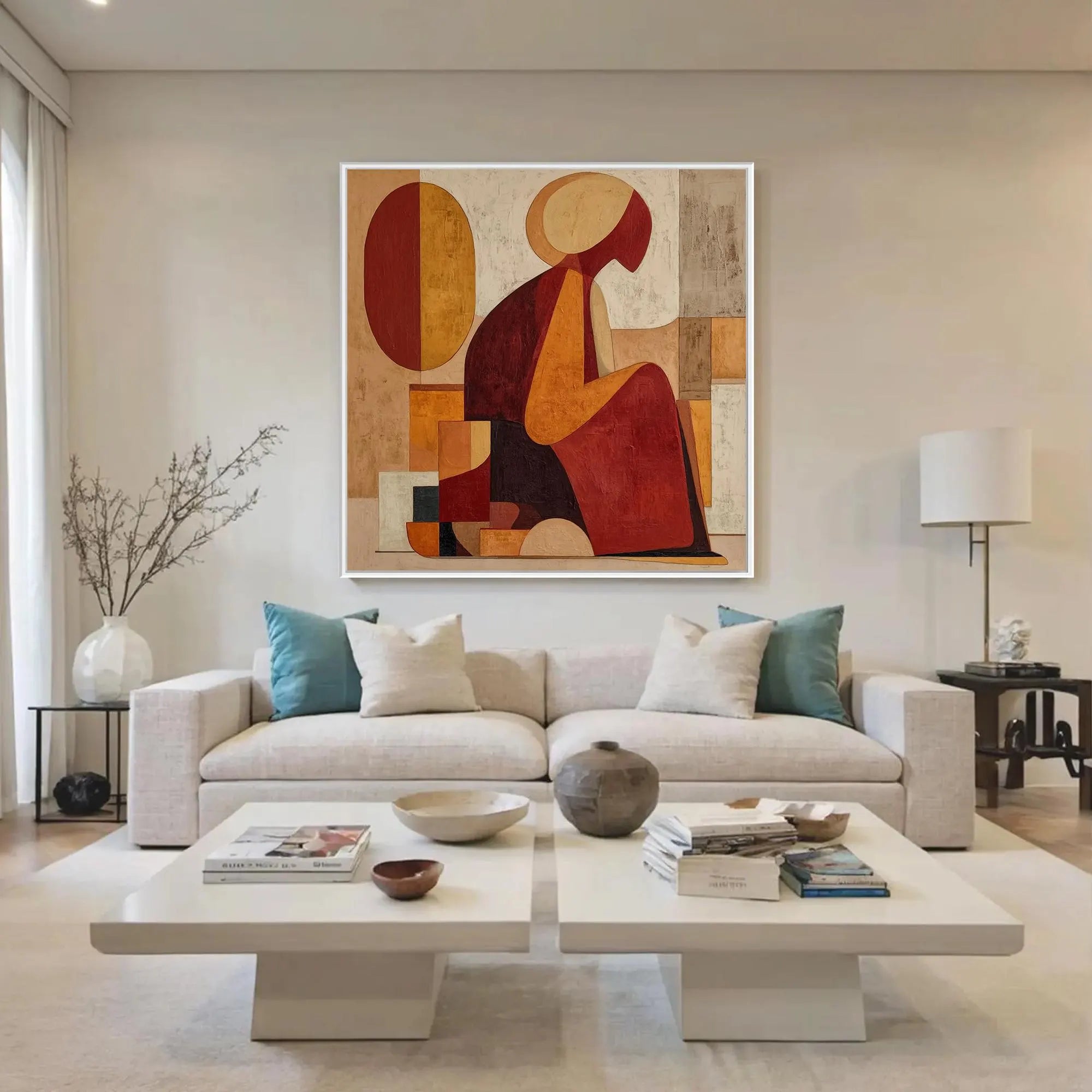 Autumn Vigor – Mid-Century Modern Geometric Terracotta Abstract Painting | Contemporary Expressionist Living Room & Office Art