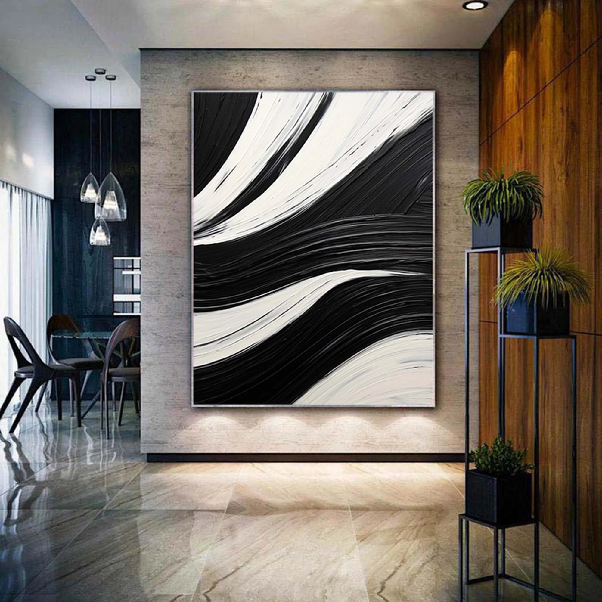 MONO SWIRL: Minimalist Wall Art, Hand-Painted Black and White Abstract Spiral Palette Knife Heavy Texture Canvas Painting