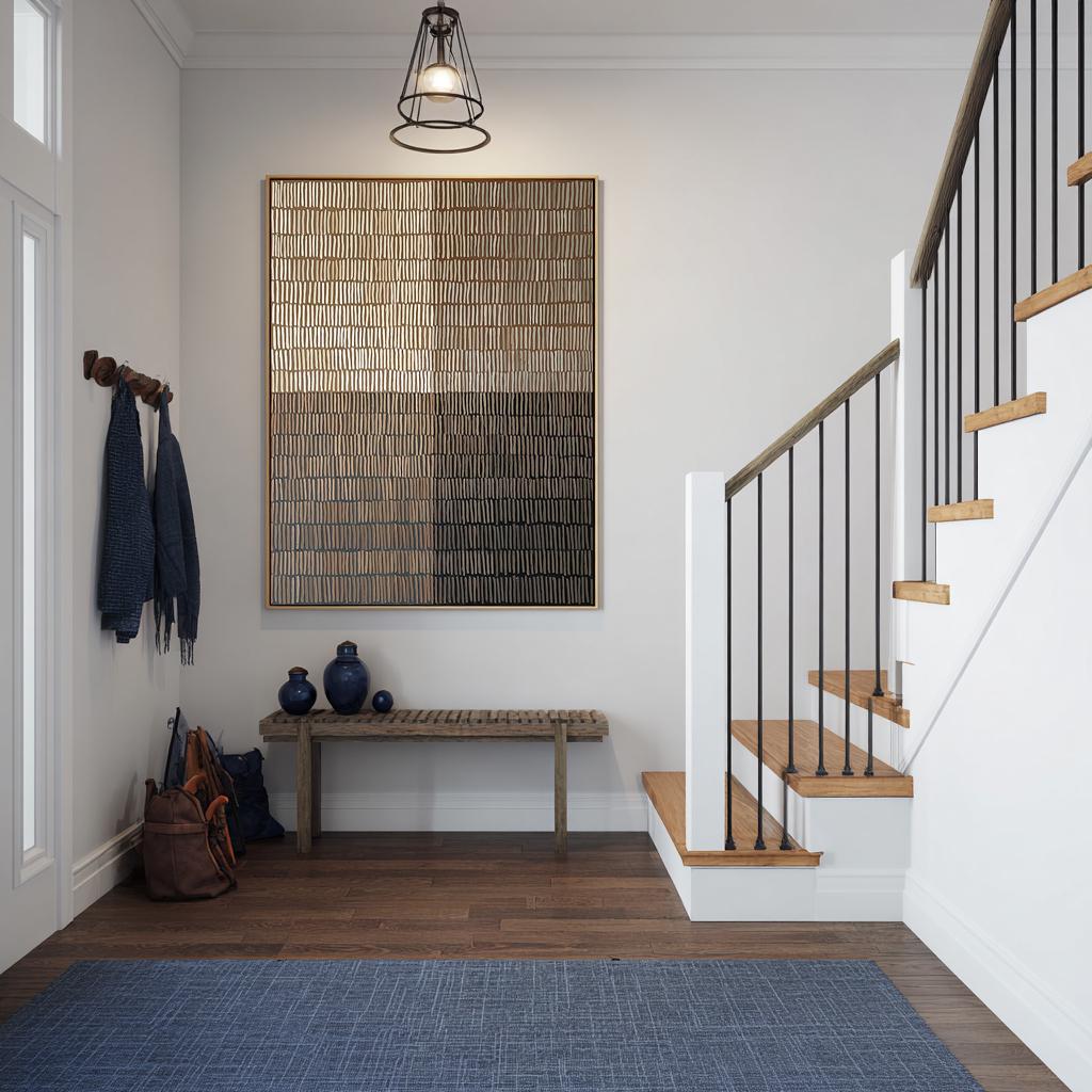 Rhythmic Shadow – Modern Neutral Plaster Relief Grid Wabi-Sabi Painting | Japandi Organic Wabi-Sabi Living Room & Hallway Art