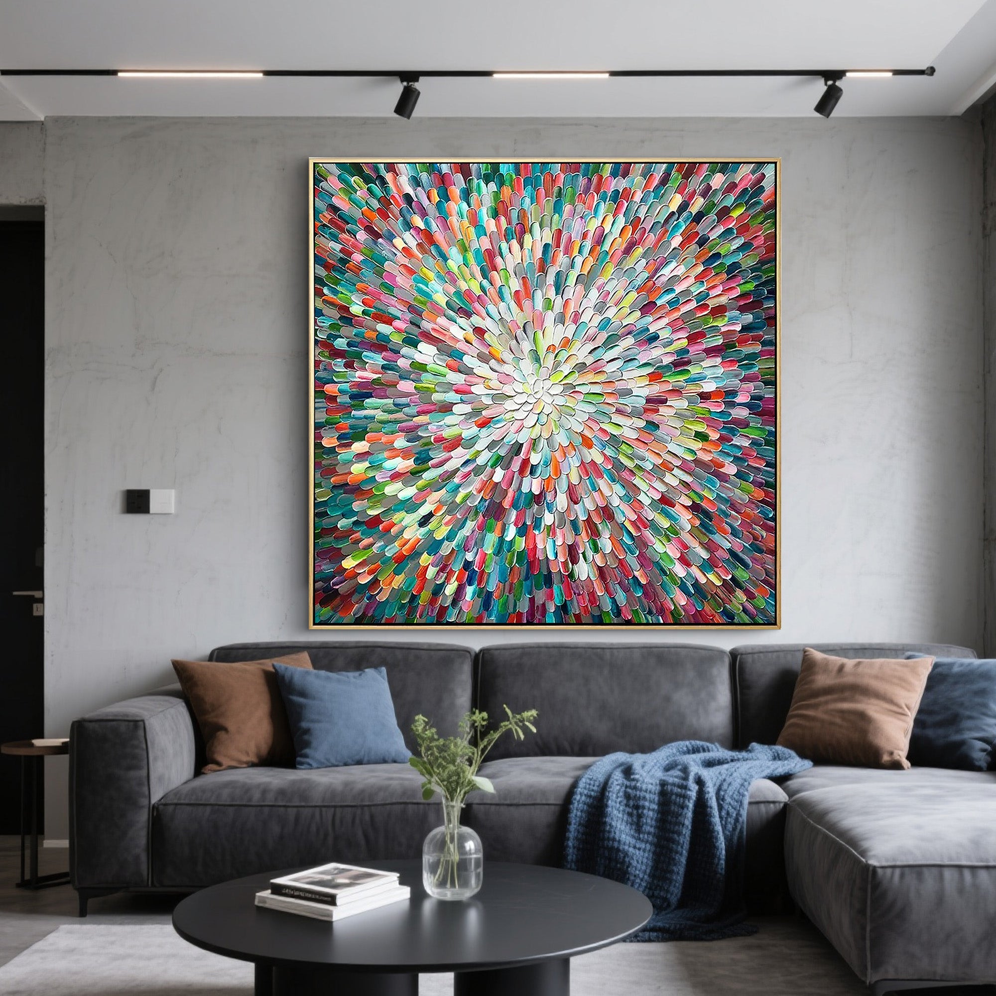 Prismatic Burst – Hand-Painted Multicolored Rainbow Palette Knife 3D Abstract Painting | Bold Abstract Palette Knife Living Room Art