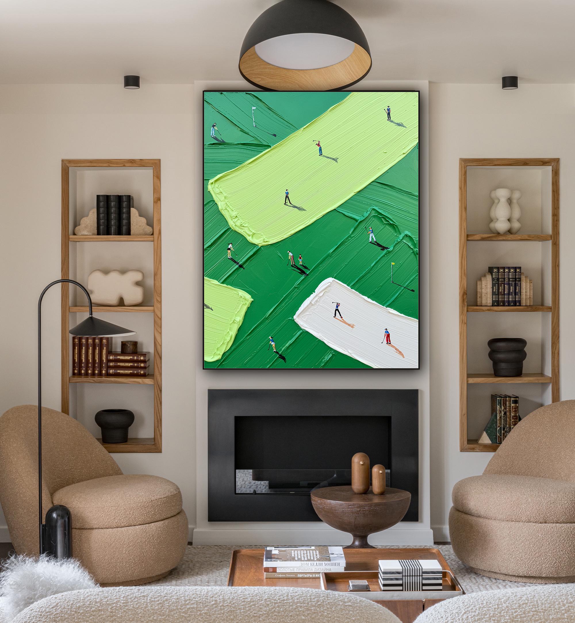 Green Fairway – Hand-Painted Minimalist Golf Course Athletes Sport Painting | Contemporary Sport Home Office & Living Room Art