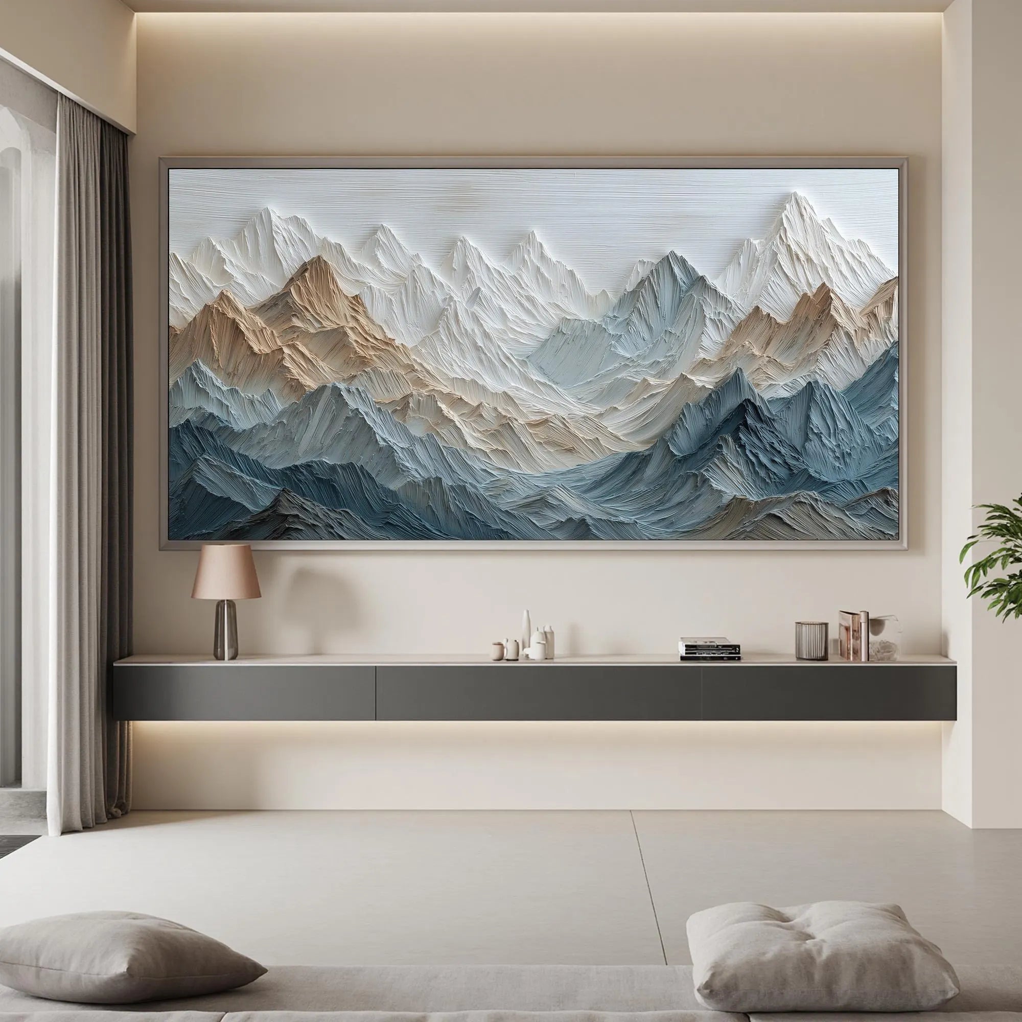 EARTHEN PEAKS: Panoramic 3D Heavy Texture Mountain Wall Art, Modern Snow Peak Relief Painting
