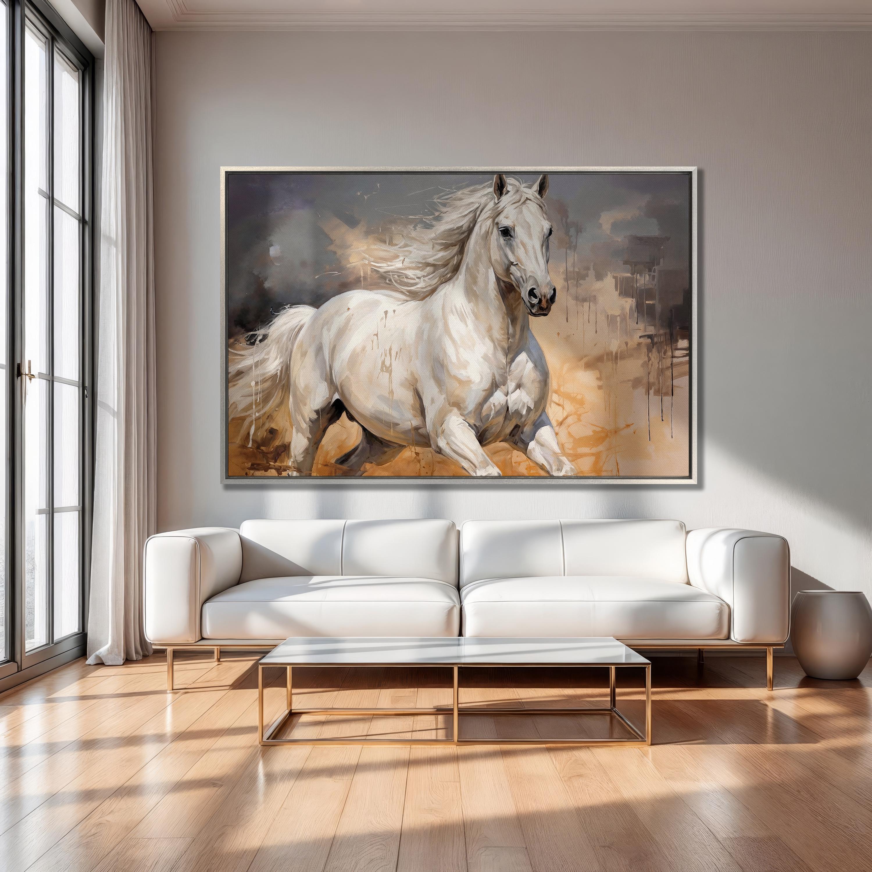 White Gallop – 3D Palette Knife Animal Texture Painting | Modern Abstract Living Room & Office Art