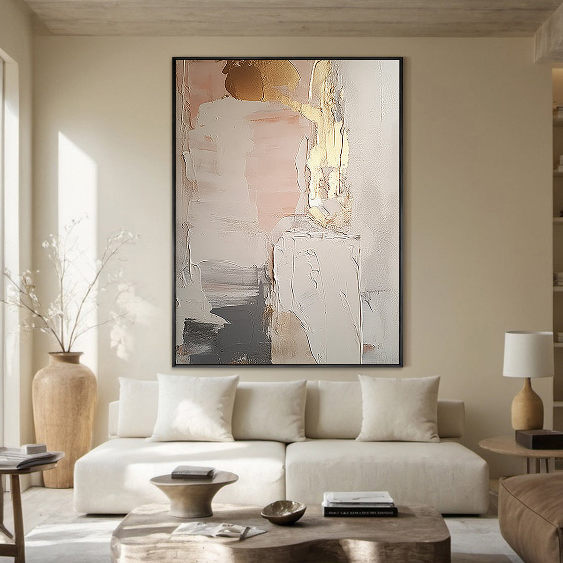 Golden Fragment – Hand-Painted Gold Leaf Foil Mixed Media Relief Abstract Painting | Modern Abstract Living Room & Office Art