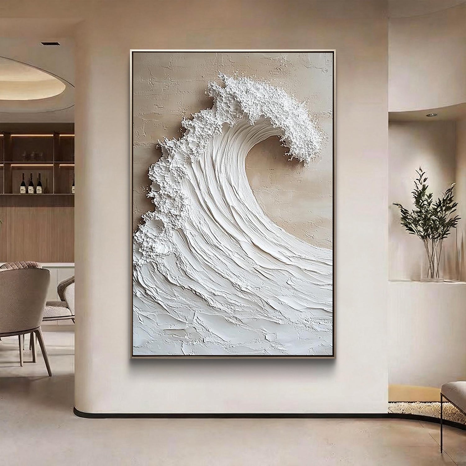 White Crest – Modern Ocean Wave Relief Texture Painting | Coastal Modern Living Room & Bedroom Art