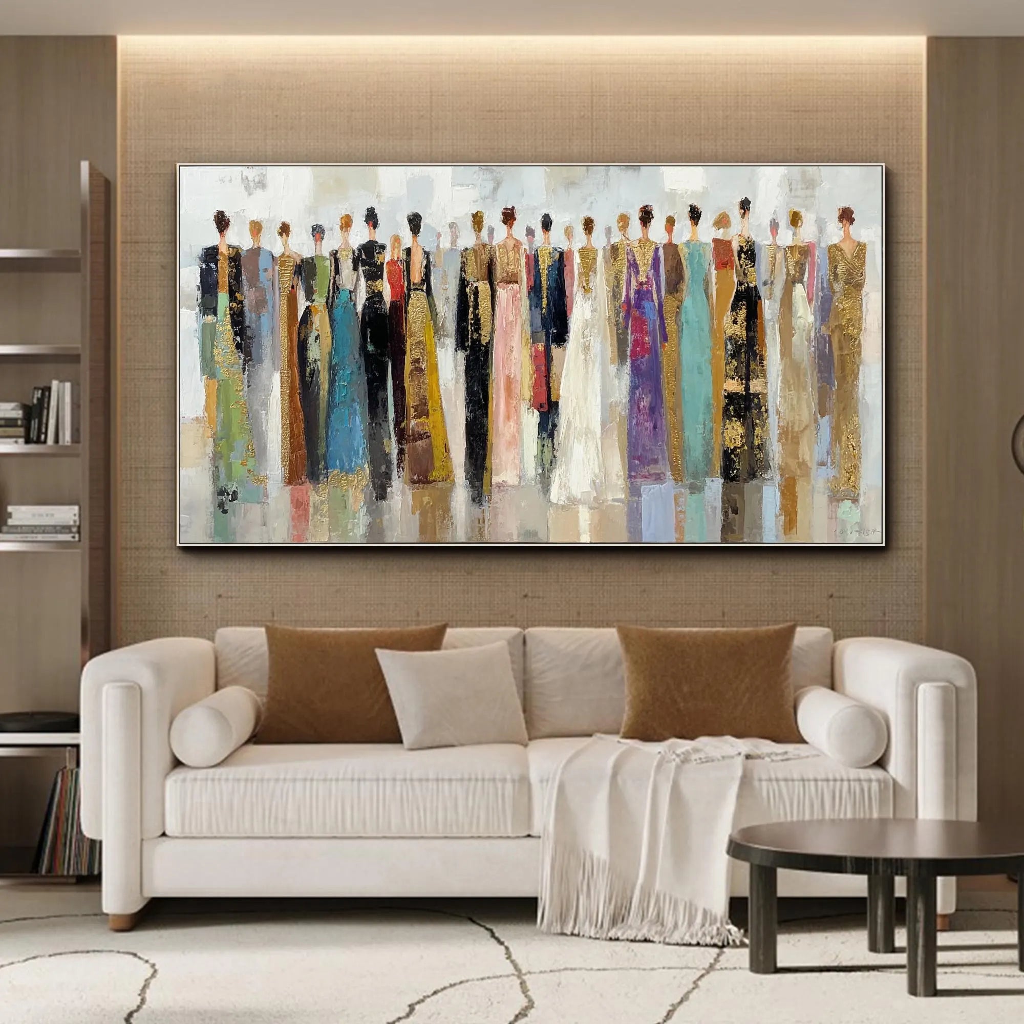 URBAN GATHERING: People Portrait Art, Hand-Painted Horizontal Abstract Crowd Figure 3D Textured Canvas Art