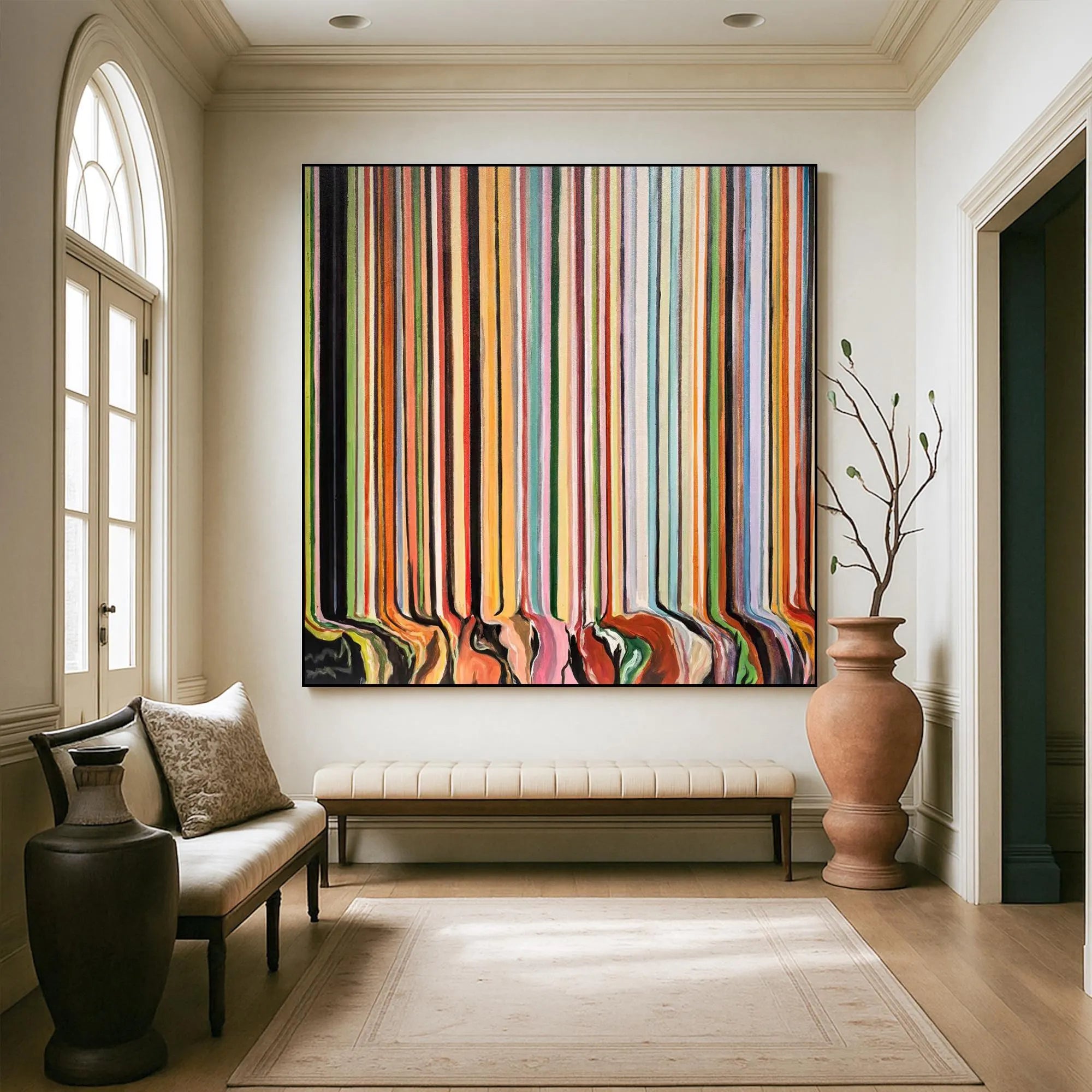 Melting Rainbow – Modern Avant-Garde Linear Painting | Vibrant Colorful Dining Room Art