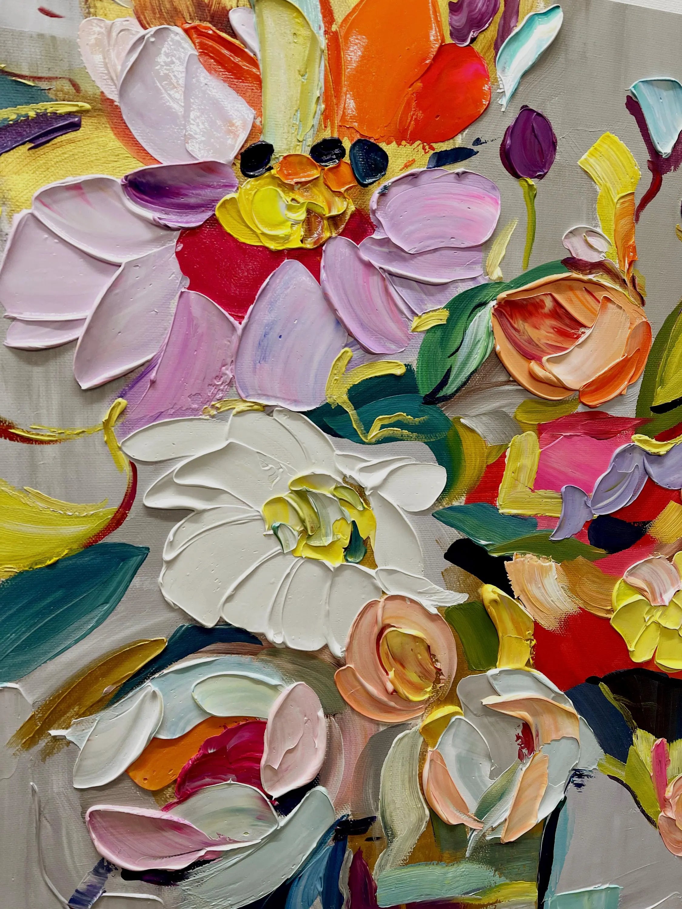 Vibrant Rhapsody – Modern Colorful Abstract Floral Oil Painting | Creative Textured Bedroom Art