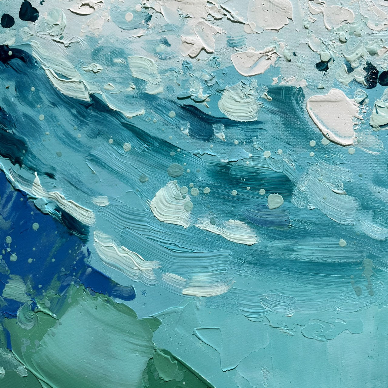 Azure Voyager – Modern 3D Heavy Impasto Sea Turtle Oil Painting | Ocean Themed Textured Hallway Decor