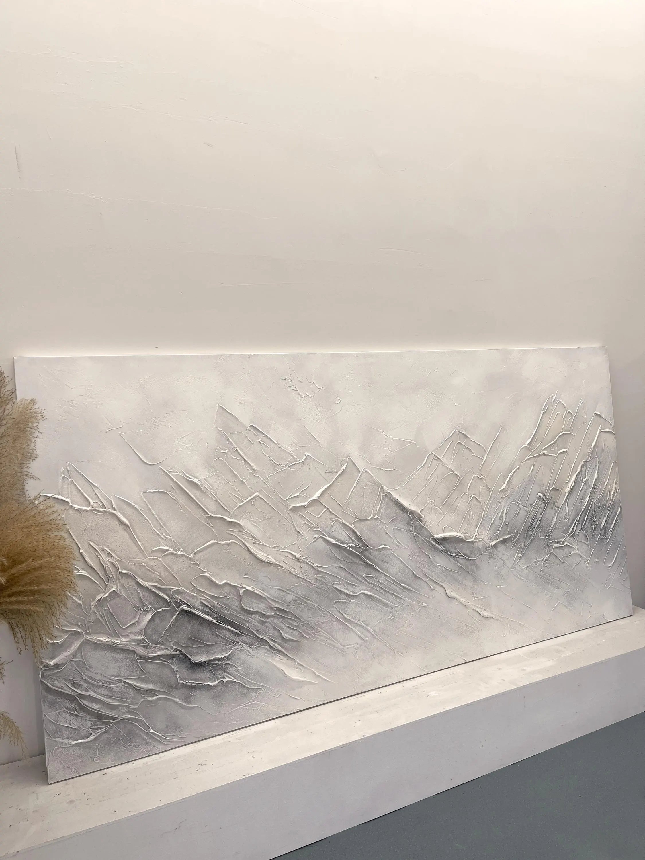 SNOWY PEAKS: Mountain Wall Art, Hand-Painted Plaster Effect 3D Palette Knife Heavy Texture Canvas Painting