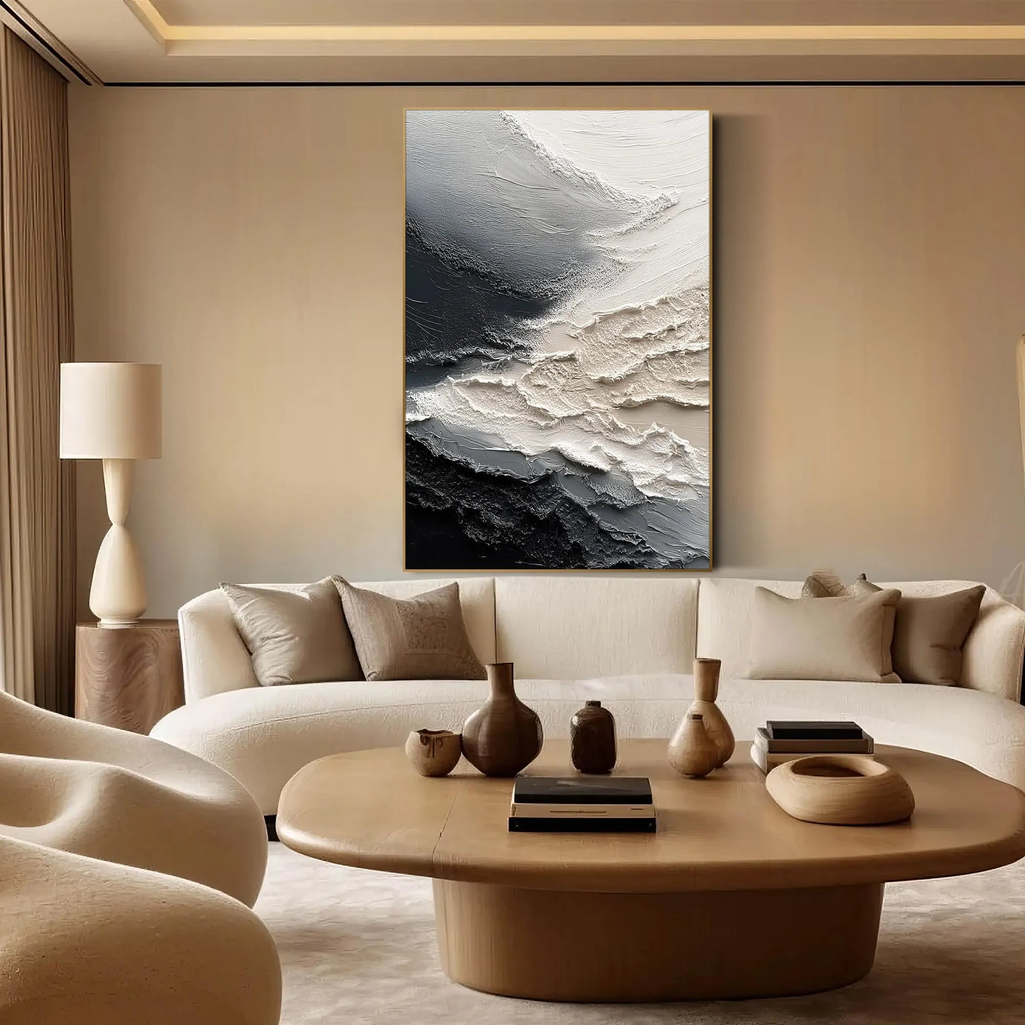 Arctic Fissure – Hand-Painted Black and White Plaster Effect Relief Texture Painting | Bold Minimalist Bedroom & Home Office Art