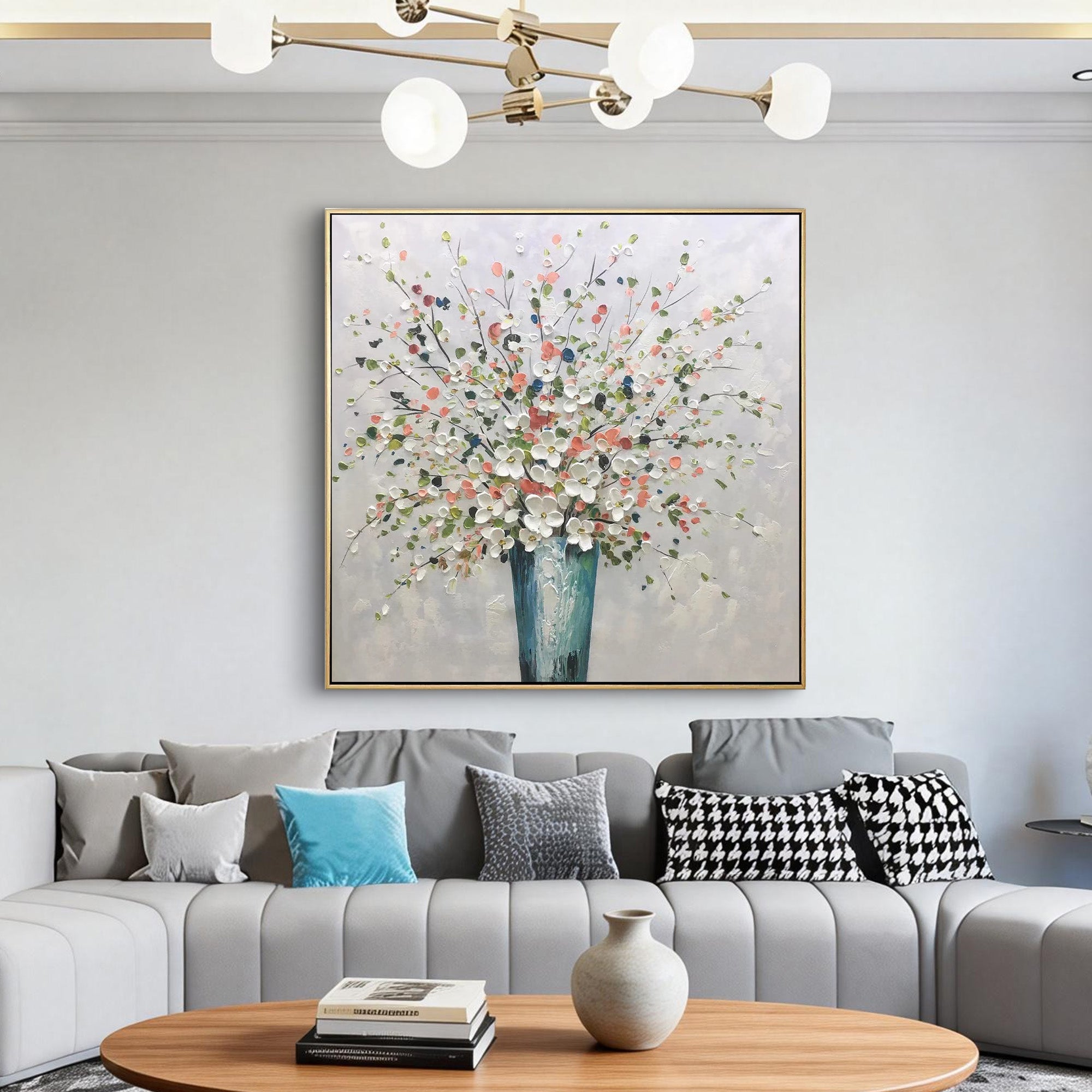 Floral Harvest – Hand-Painted Wildflower Vase Impressionist Palette Knife Textured Oil Floral Painting | Contemporary Botanical Bedroom & Living Room Art