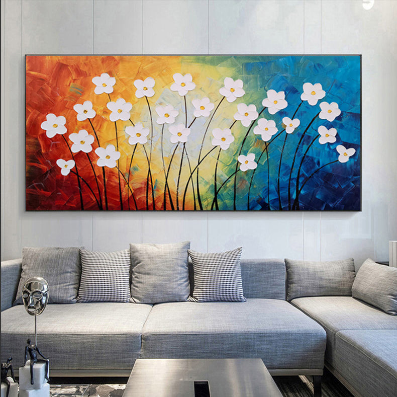 Vivid Bloom – Vibrant Wildflower Relief Floral Painting | Vibrant Botanical Living Room & Dining Room Art