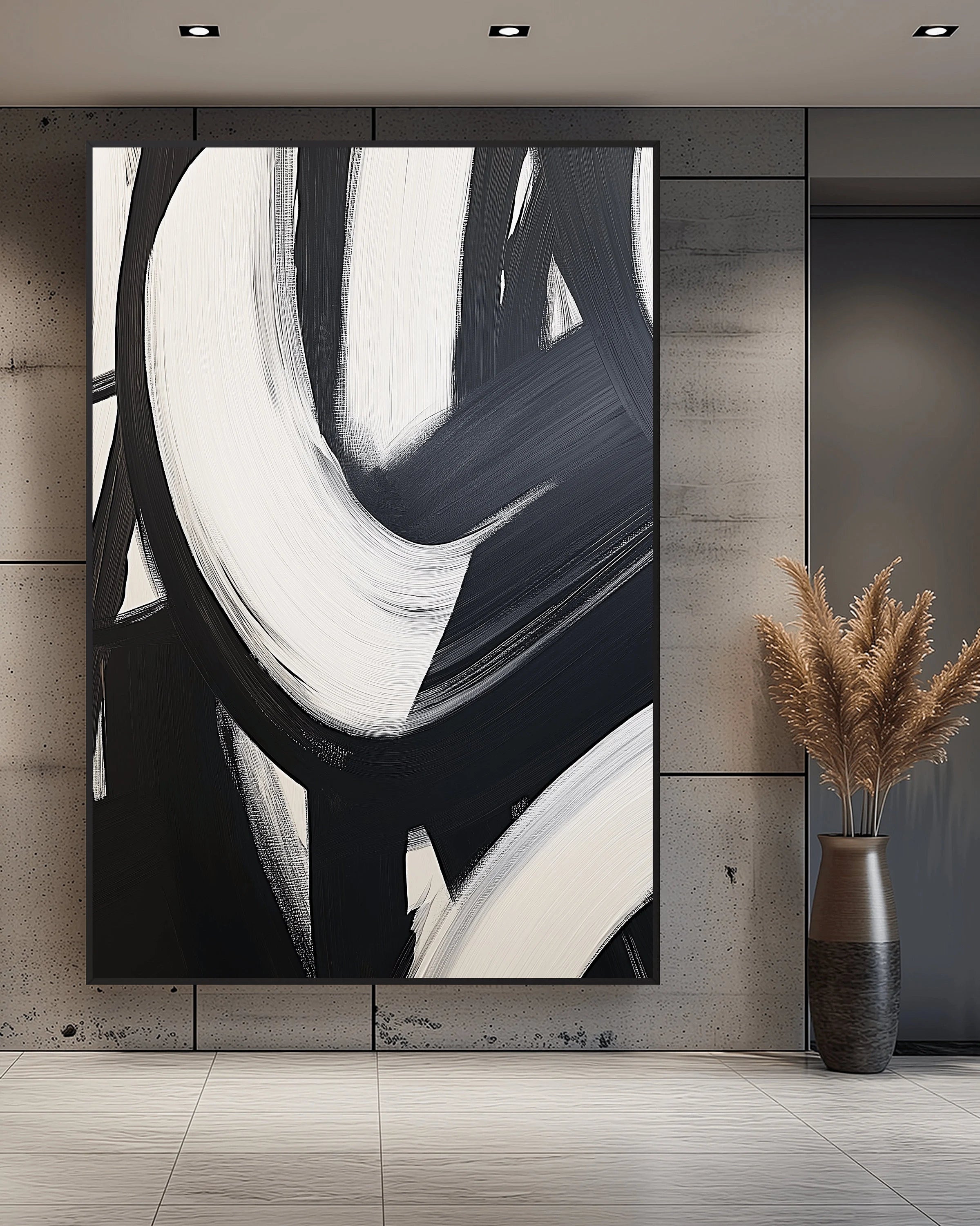 Zen Spiral – 3D Sculptural Black & White Abstract Minimalist Painting | Bold Minimalist Bedroom & Home Office Art
