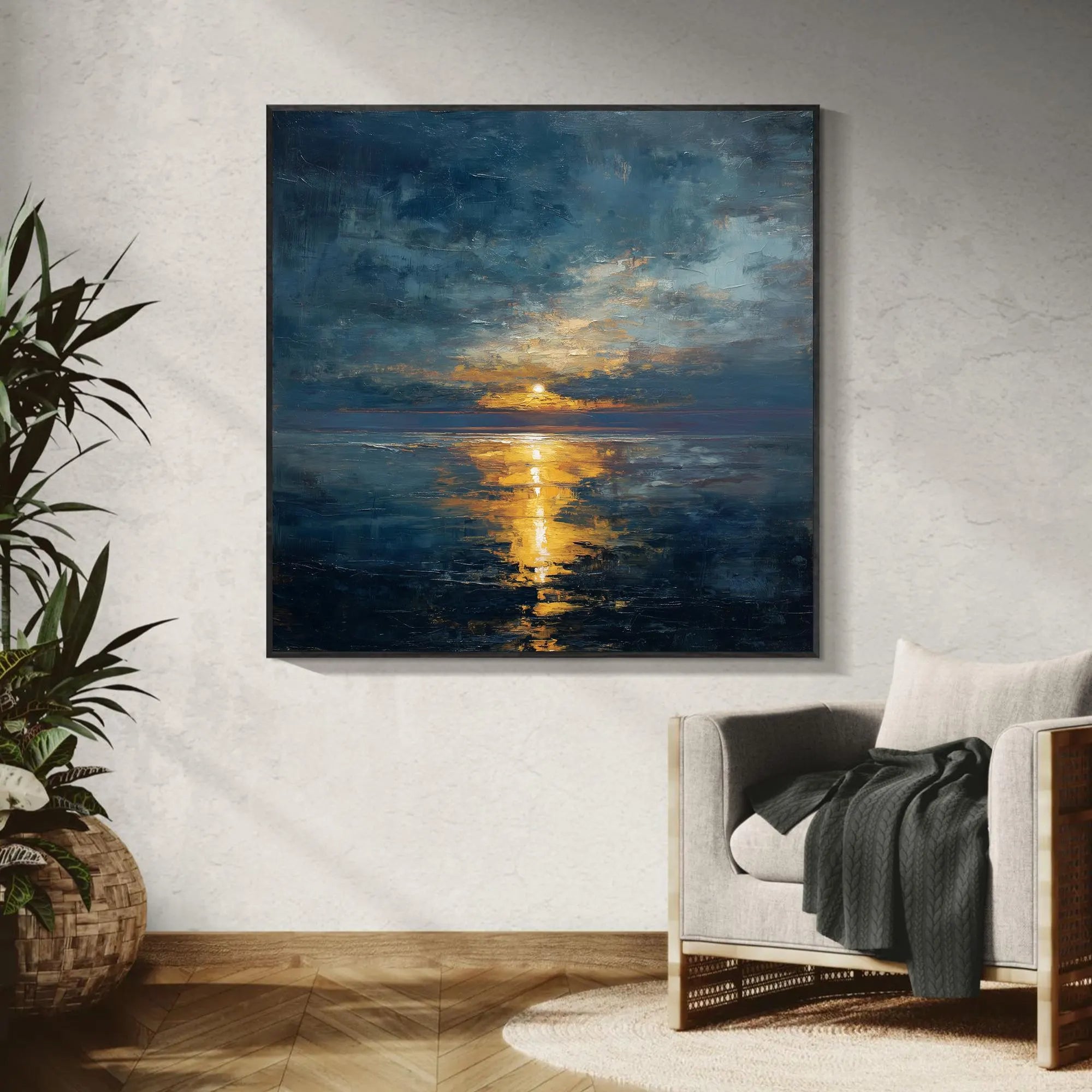 Eternal Shore – Moody Cloud & Golden Sun Impasto Texture Painting | Modern Luxury Metallic Living Room & Hotel Art