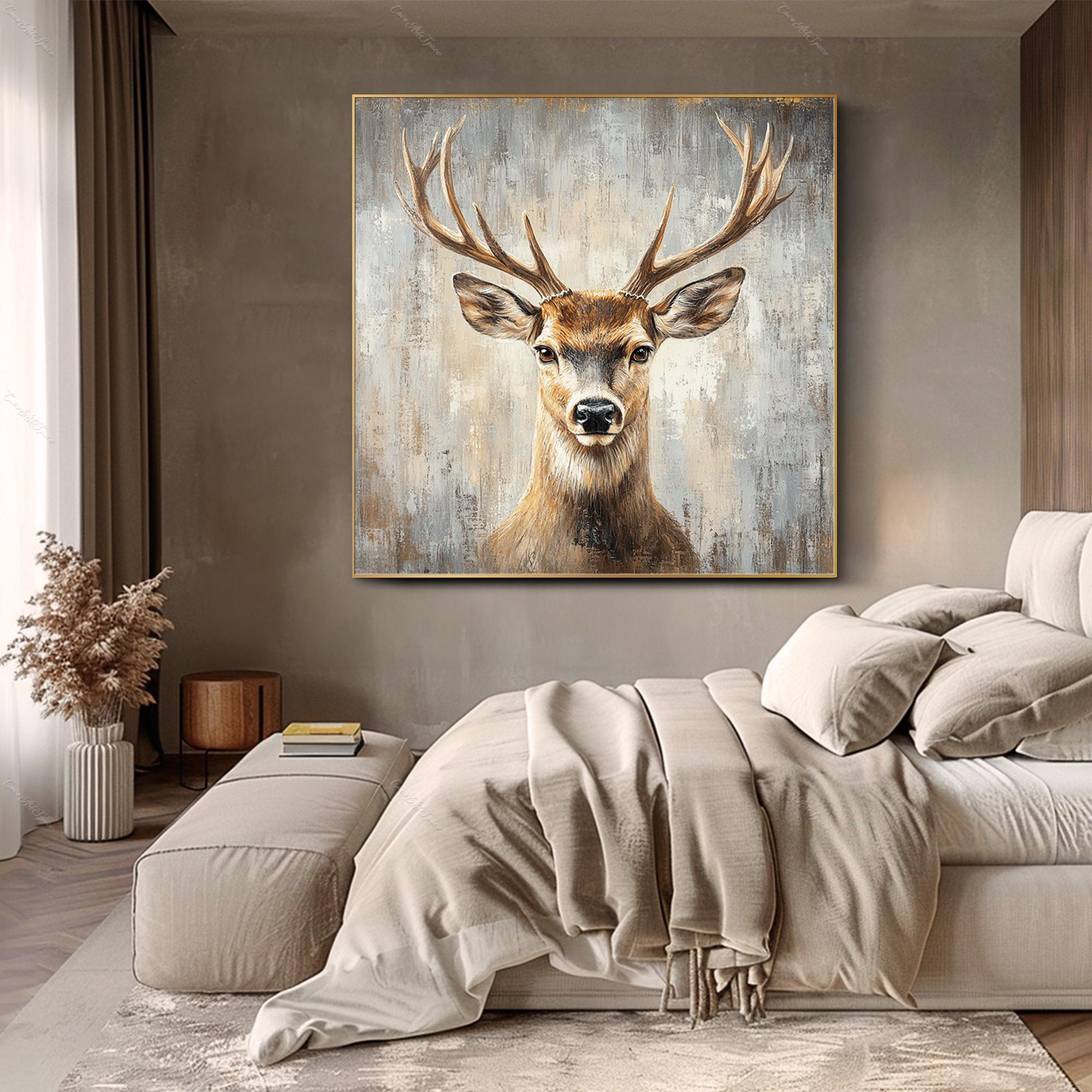 Majestic Stag – 3D Heavy Texture Forest Animal Realistic Painting | Contemporary Landscape Living Room & Dining Room Art