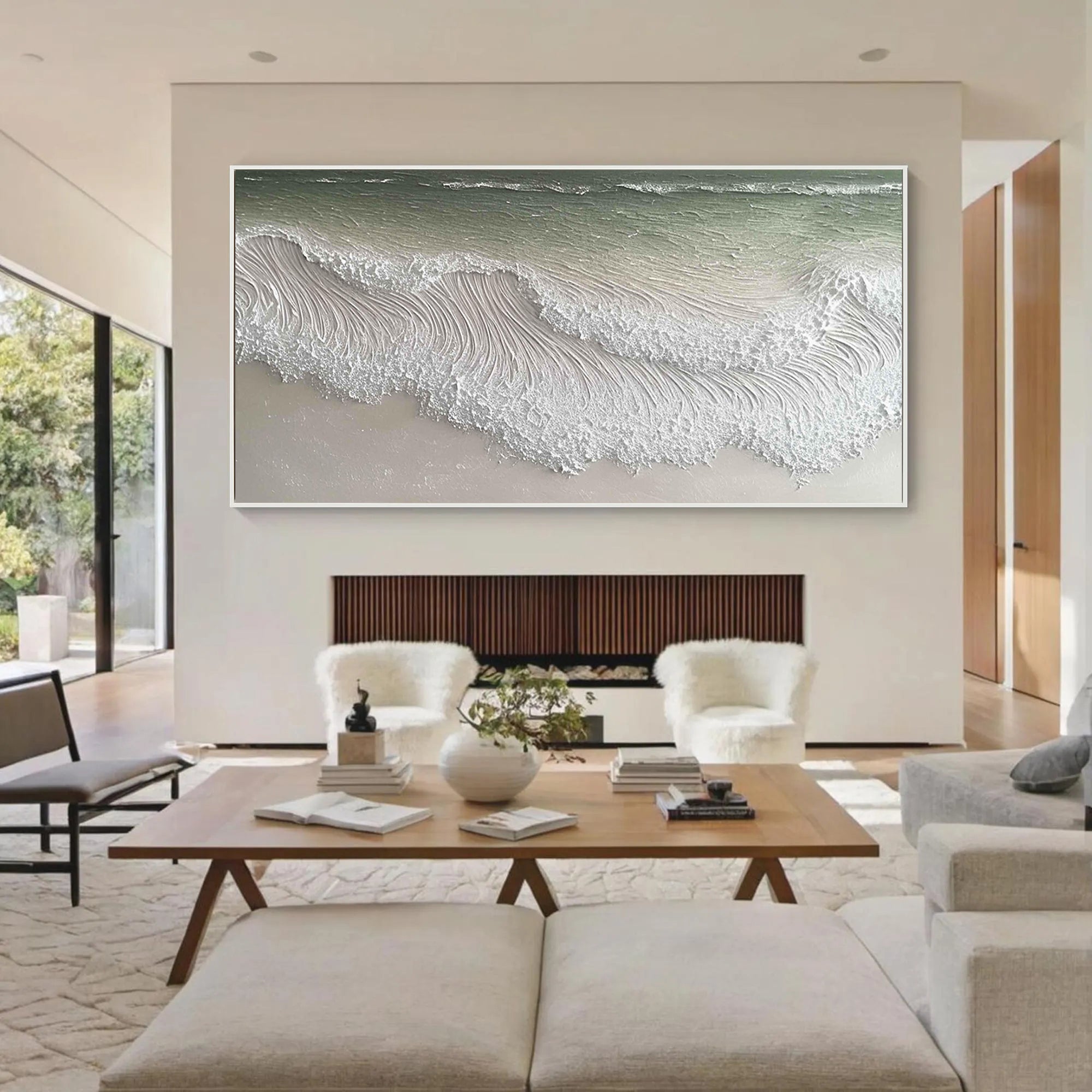 Ocean Froth – Hand-Painted Plaster Effect Sea Foam Wave Relief Seascape Painting | Coastal Modern Living Room & Bedroom Art