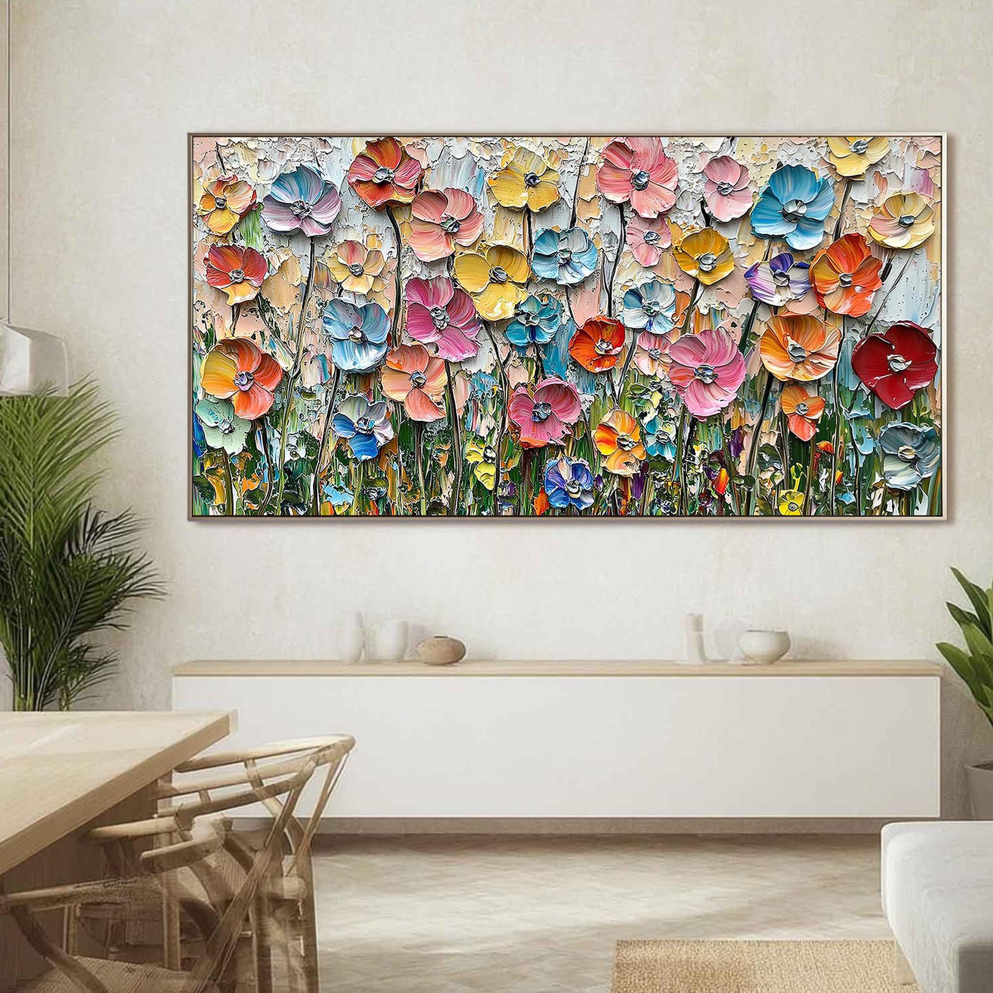 Summer Symphony – Vibrant Wildflower Meadow Impasto Floral Painting | Vibrant Botanical Living Room & Dining Room Art