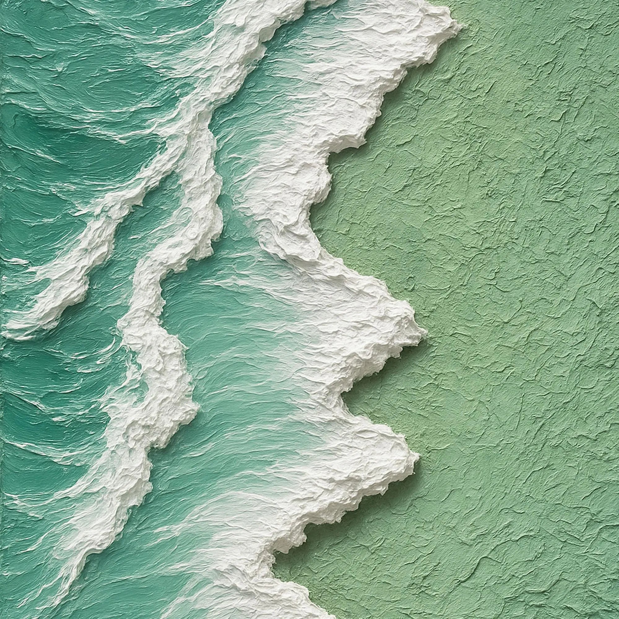 Ocean's Pulse – Modern Impasto Textured Painting | Creative Wabi-Sabi Mint Sea Wave Entryway Art