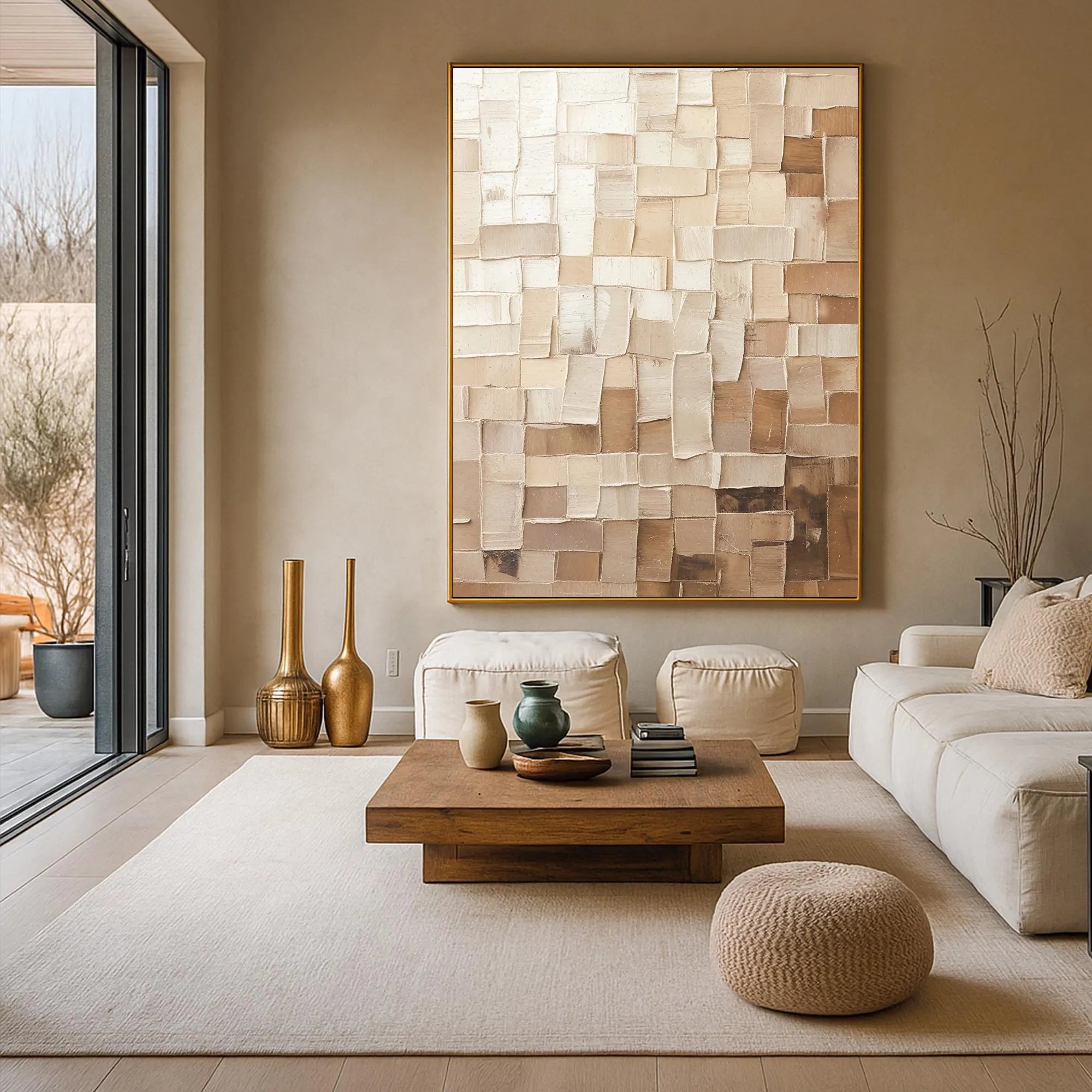 TEXTURED TILES: Texture Wall Art, Hand-Painted Neutral Beige Mosaic Plaster Block 3D Heavy Texture Studio Art