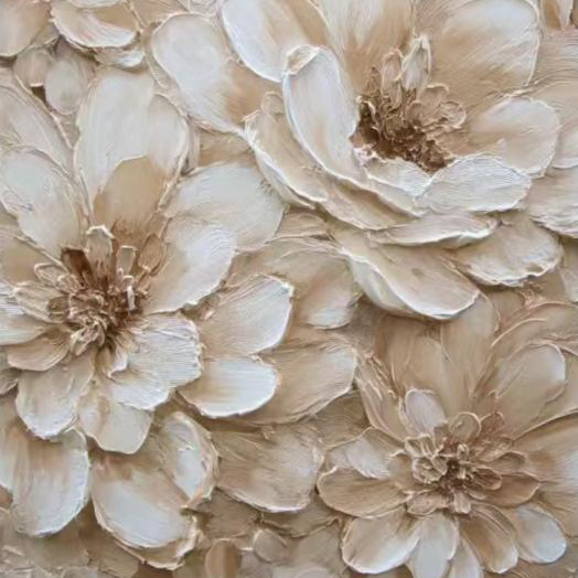 IVORY PETALS: Flower-Tree Art, Hand-Painted Creamy White Floral Plaster Relief 3D Heavy Texture Gallery Art