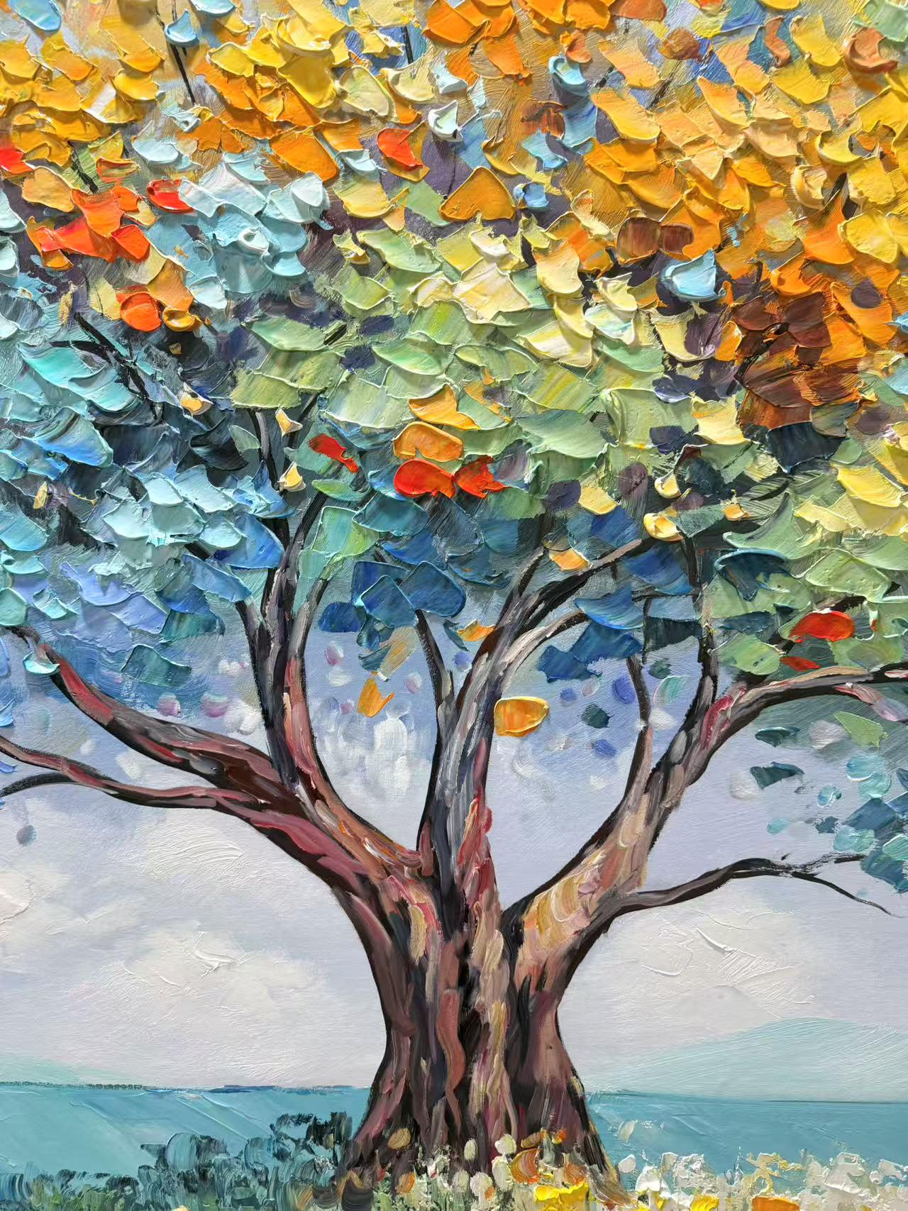 Colors of Life – Modern Impasto Colorful Tree of Life Landscape | Vibrant Living Room Wall Art