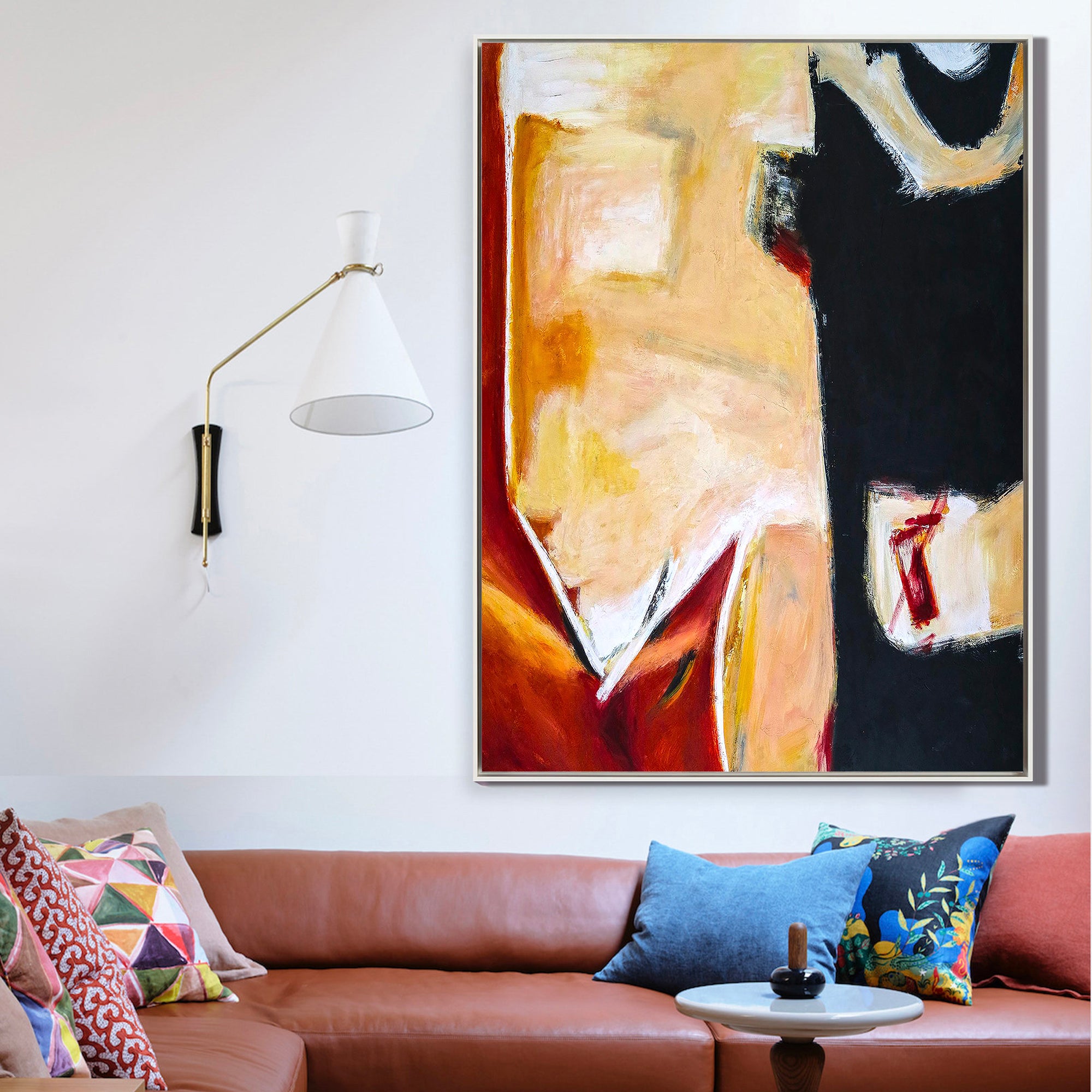 BOLD CONTRAST: Abstract Wall Art, Hand-Painted Black and Ochre Expressionist Palette Knife Heavy Texture Canvas Art