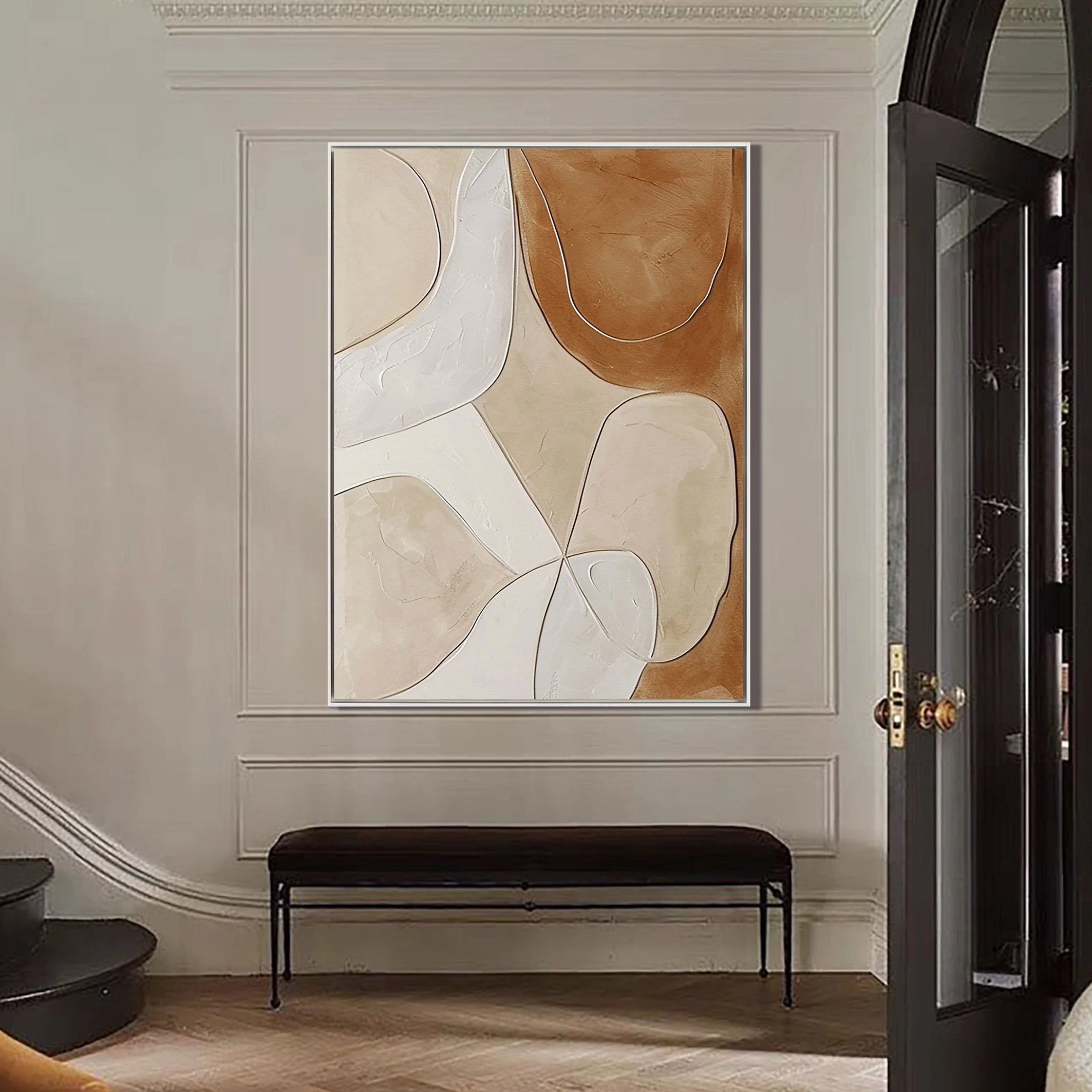 Earthen Contour – Hand-Painted Neutral Terracotta and Beige Minimalist Abstract Painting | Japandi Organic Wabi-Sabi Living Room & Hallway Art