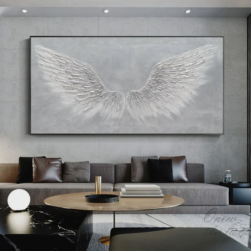 Angelic Reach – Silver-Grey Plaster Relief Texture Painting | Contemporary Plaster Texture Living Room & Office Art