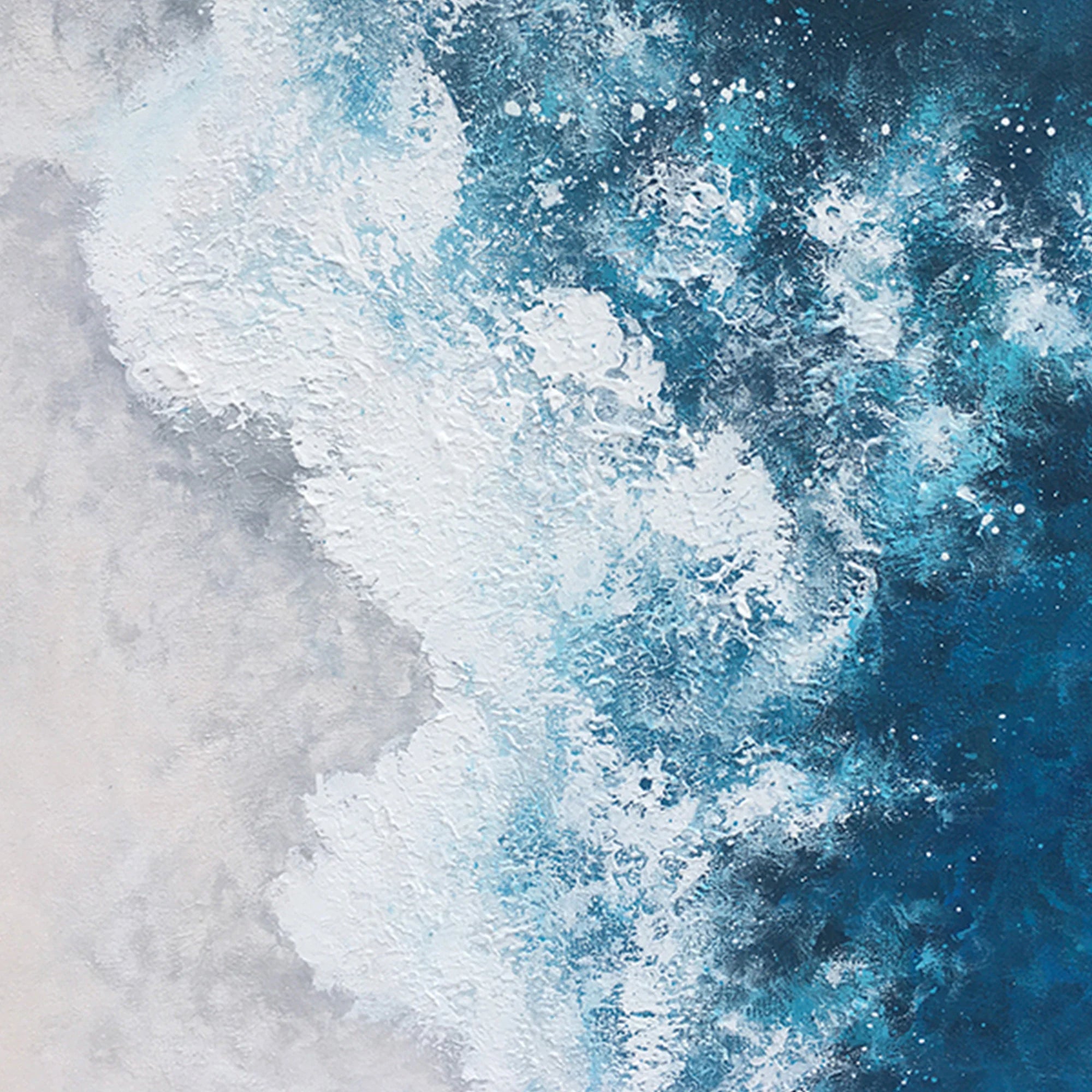 Ocean Surge – Hand-Painted Deep Navy Blue Sea Foam Aerial View Nature Painting | Coastal Modern Living Room & Bedroom Art