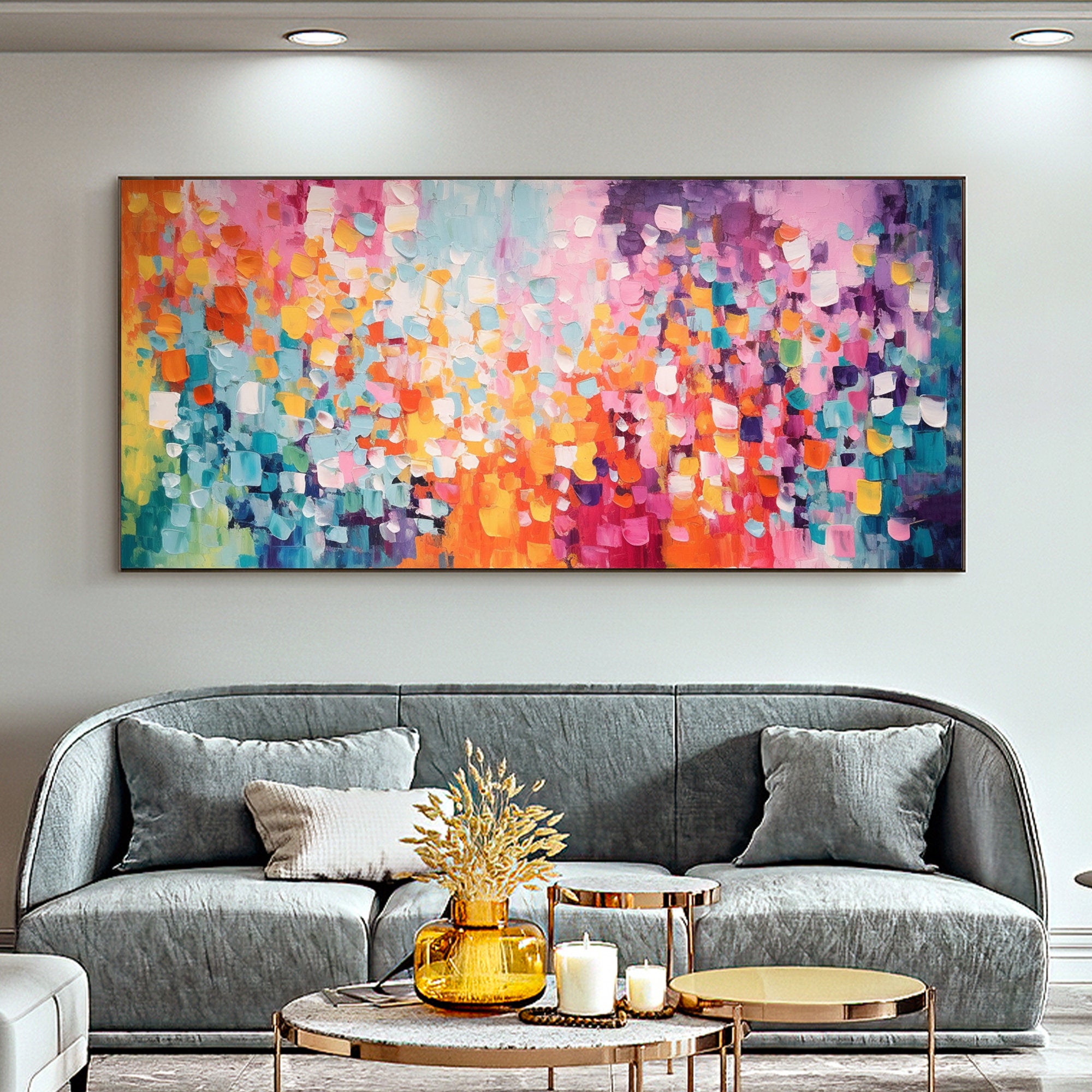 Prismatic Explosion – Hand-Painted Vibrant Multicolored 3D Impasto Palette Knife Colorful Painting | Bold Abstract Palette Knife Living Room Art