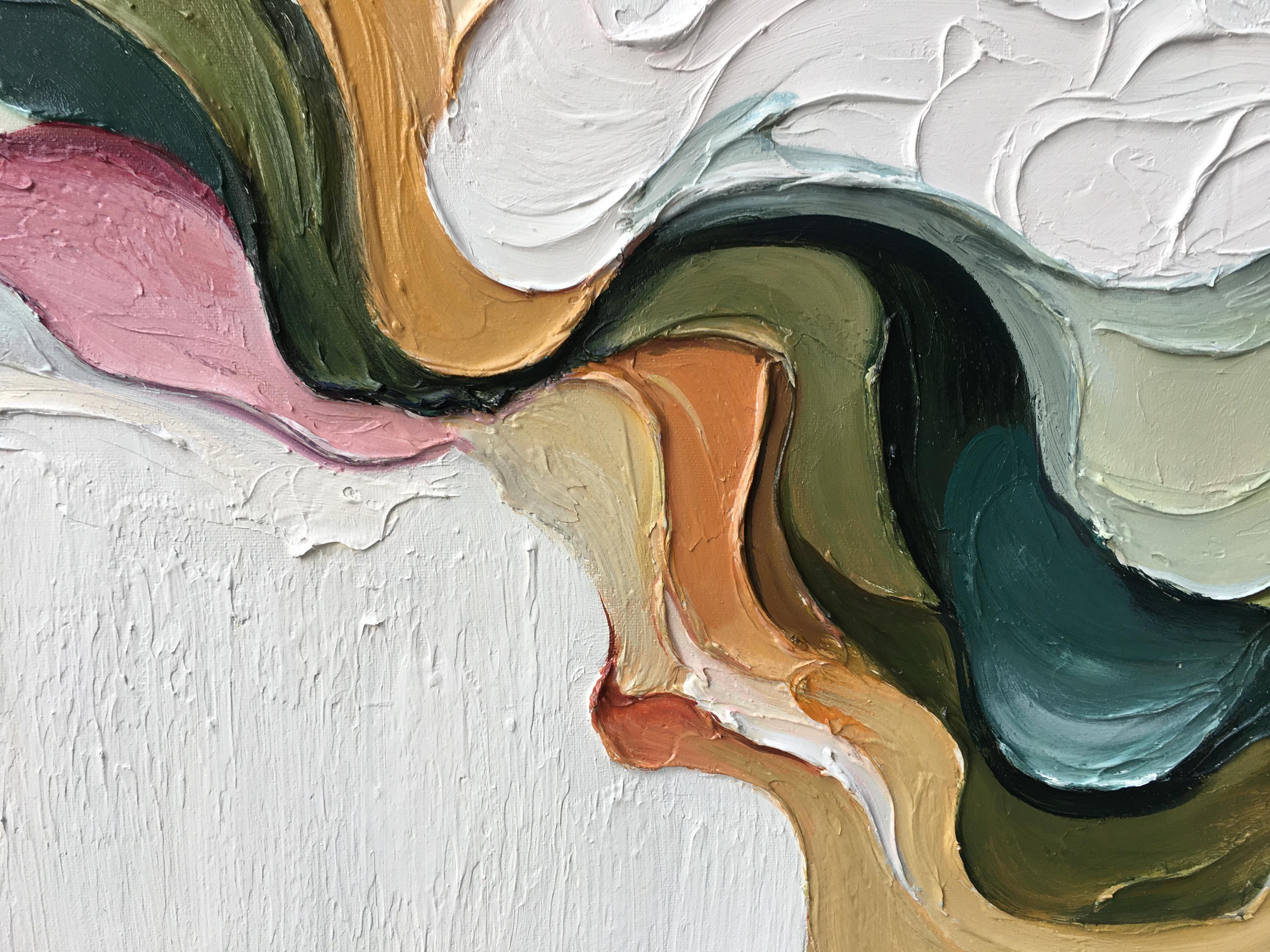 Earth's Veins – Modern Sculptural Texture Abstract Painting | Wabi-Sabi Vintage Green Entryway Wall Art