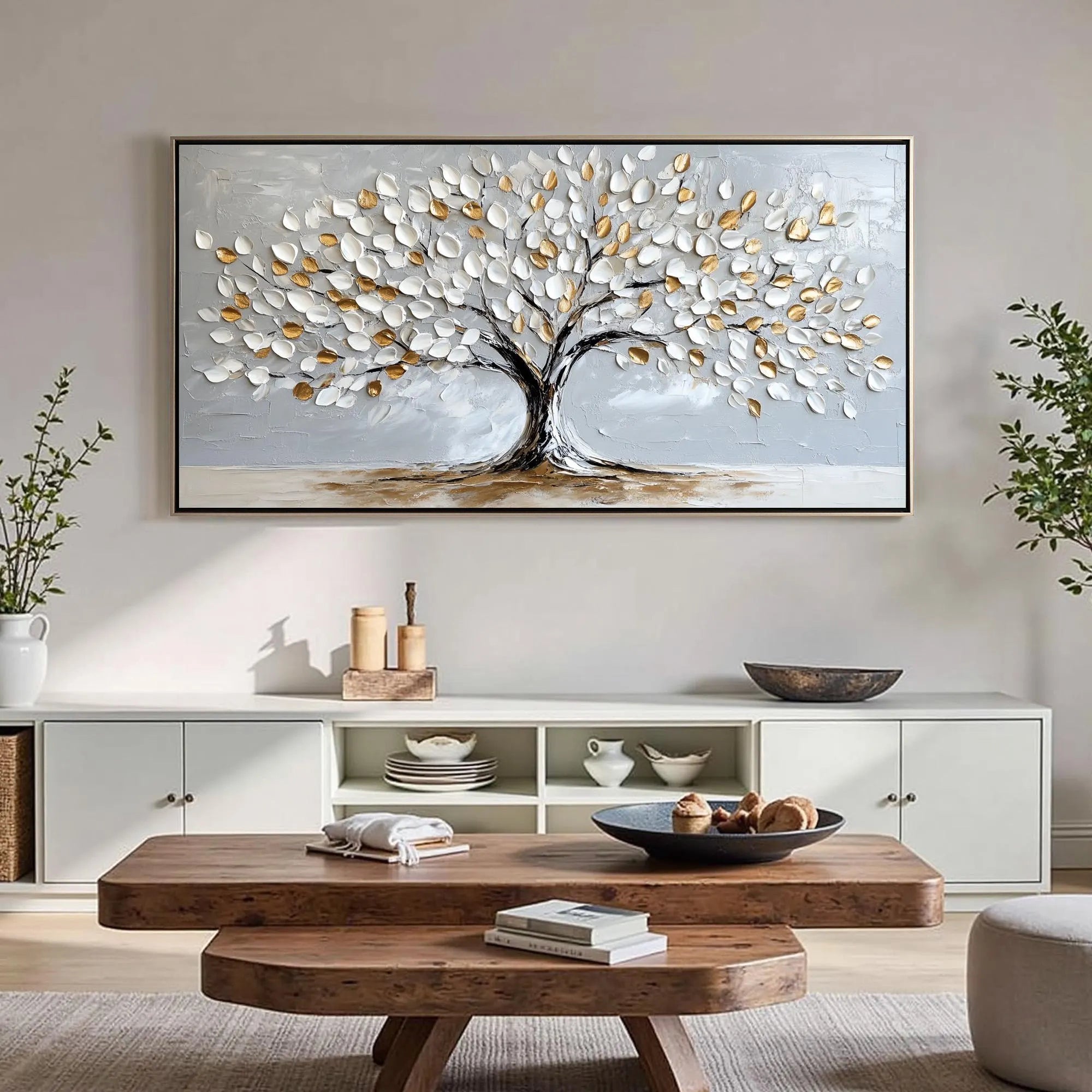 The Growth of Wealth – 3D Textured Tree of Life Painting | Modern Luxury Living Room Art