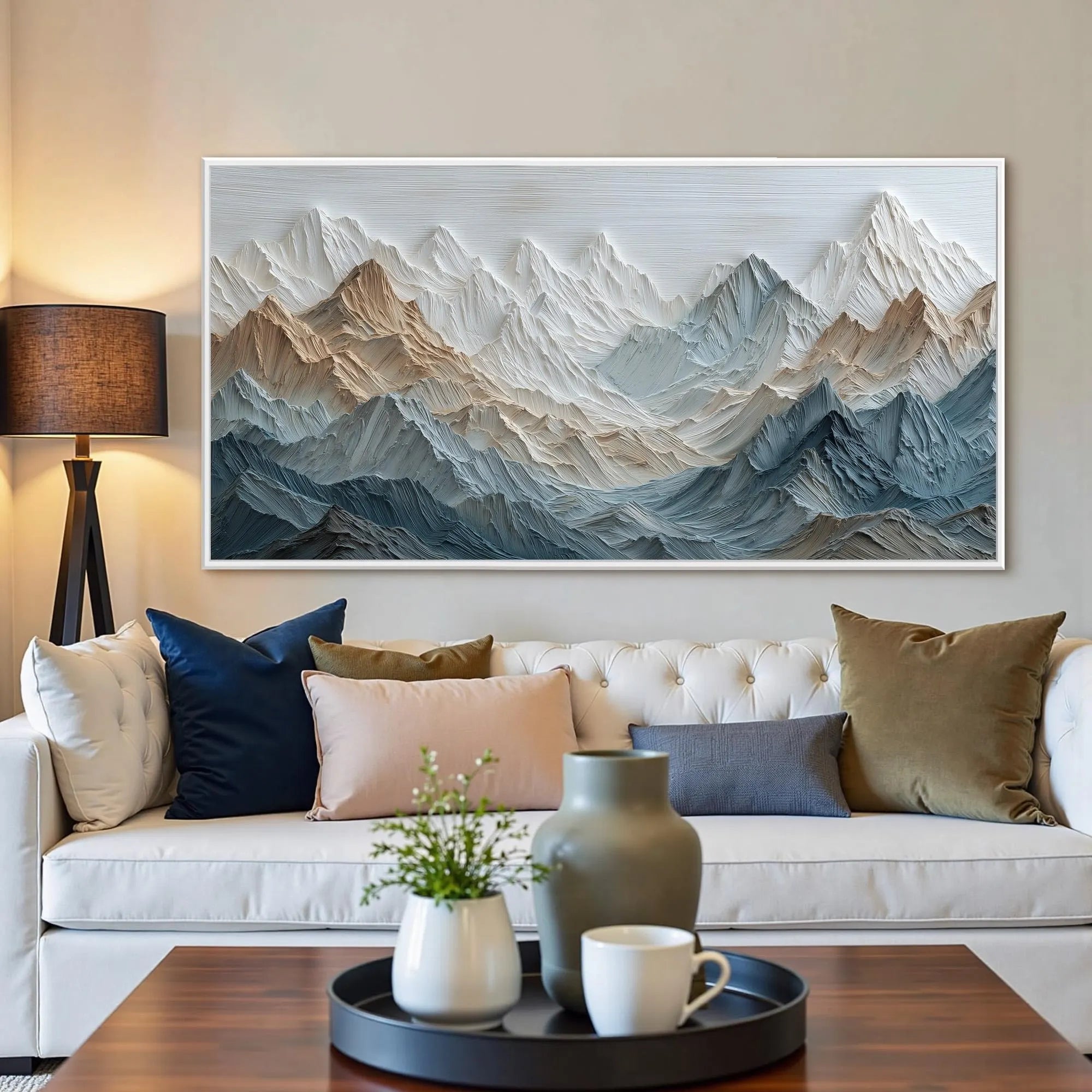 EARTHEN PEAKS: Panoramic 3D Heavy Texture Mountain Wall Art, Modern Snow Peak Relief Painting