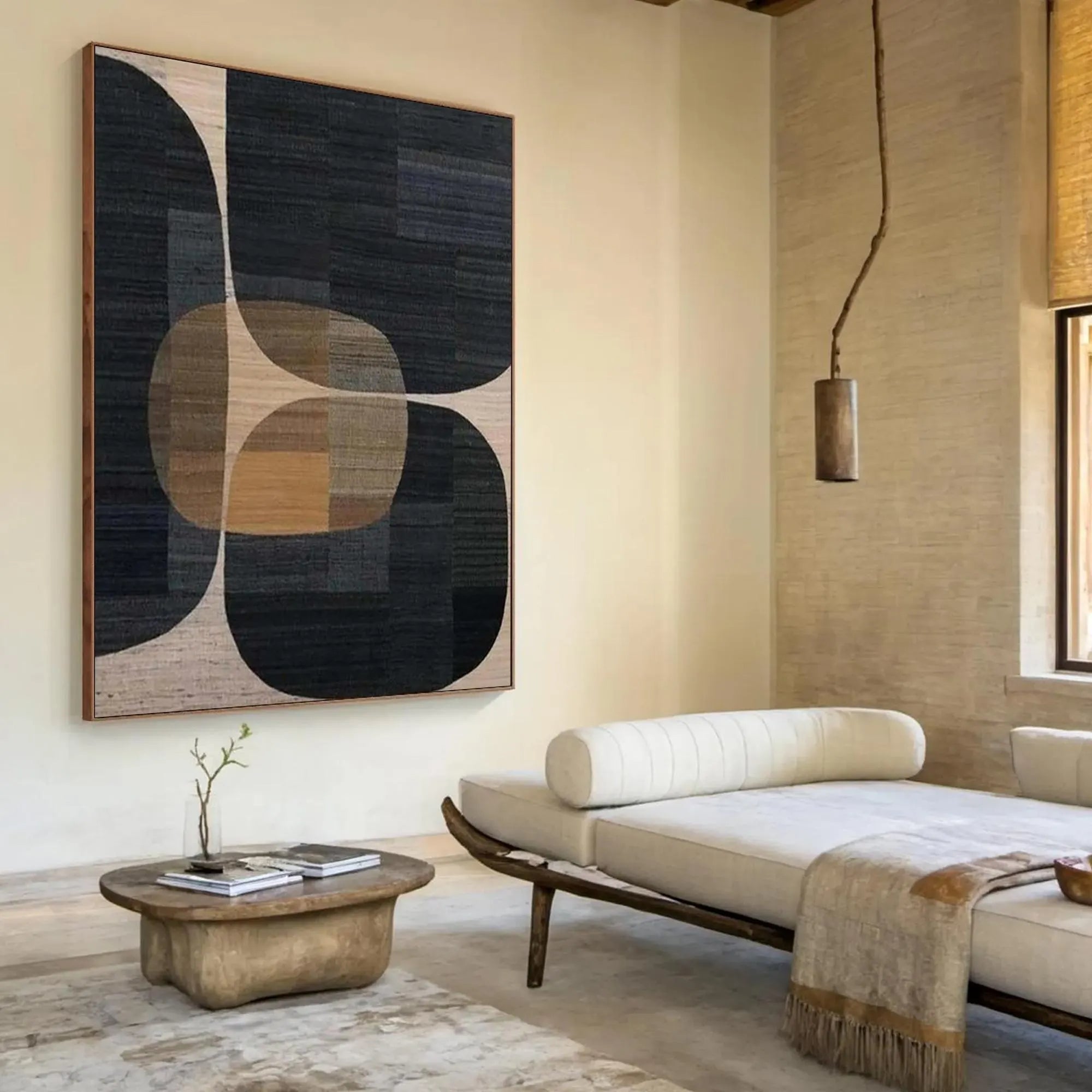 BAUHAUS RHYTHM- Mid-century Modern Geometric Art | Neutral Tone Abstract Textured Hallway Painting