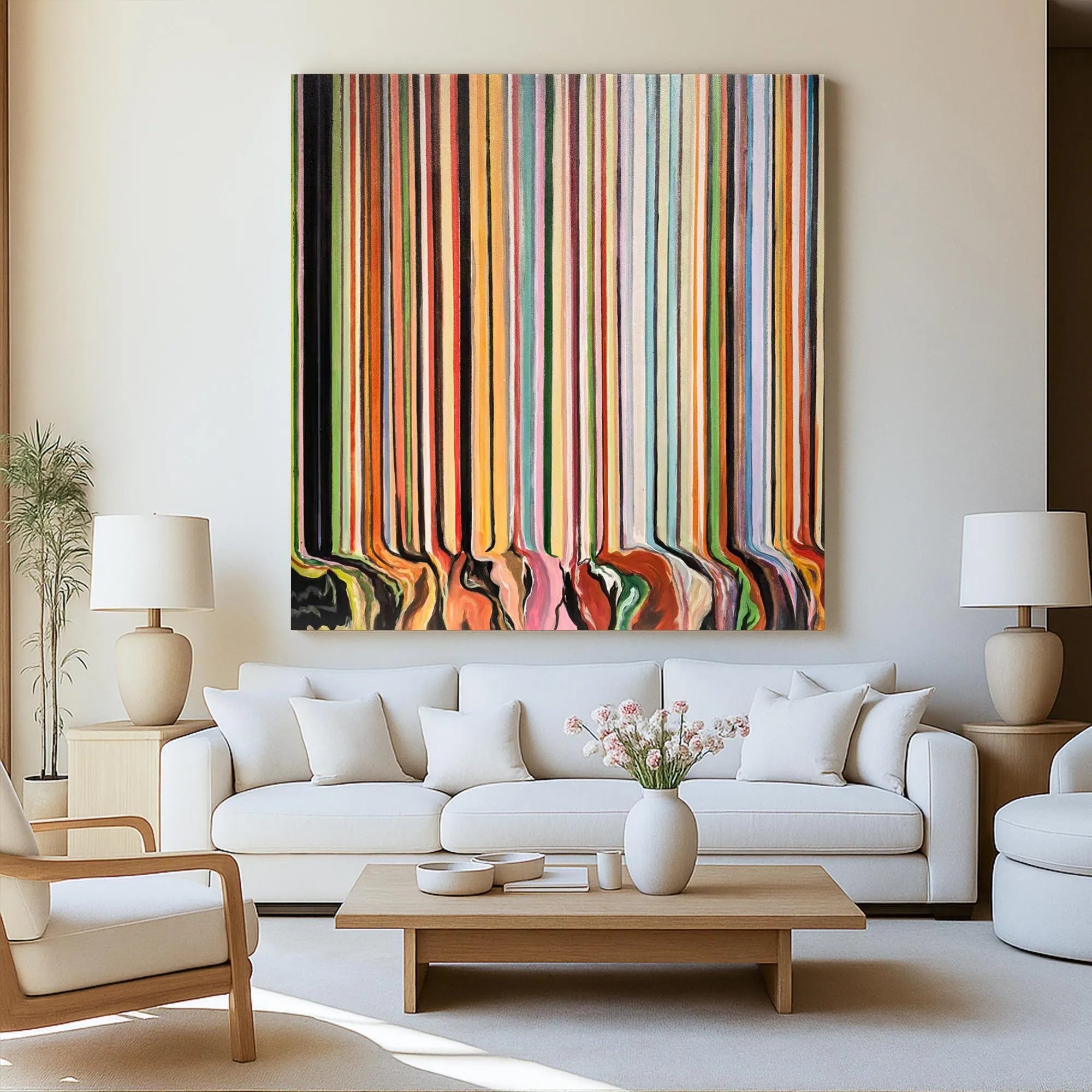 Melting Rainbow – Modern Avant-Garde Linear Painting | Vibrant Colorful Dining Room Art