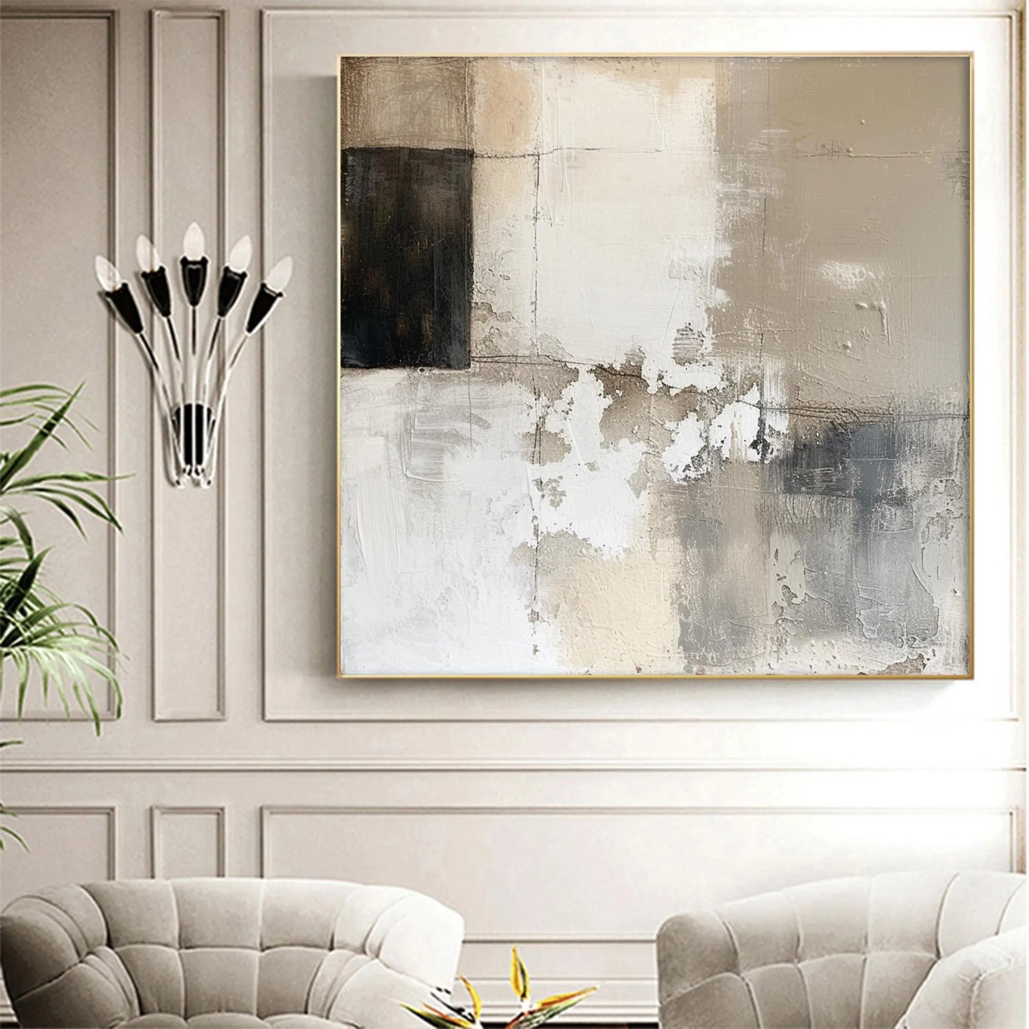 Urban Echo – Minimalist Neutral Plaster Effect Hand-Painted Abstract Painting | Modern Minimalist Bedroom & Home Office Art