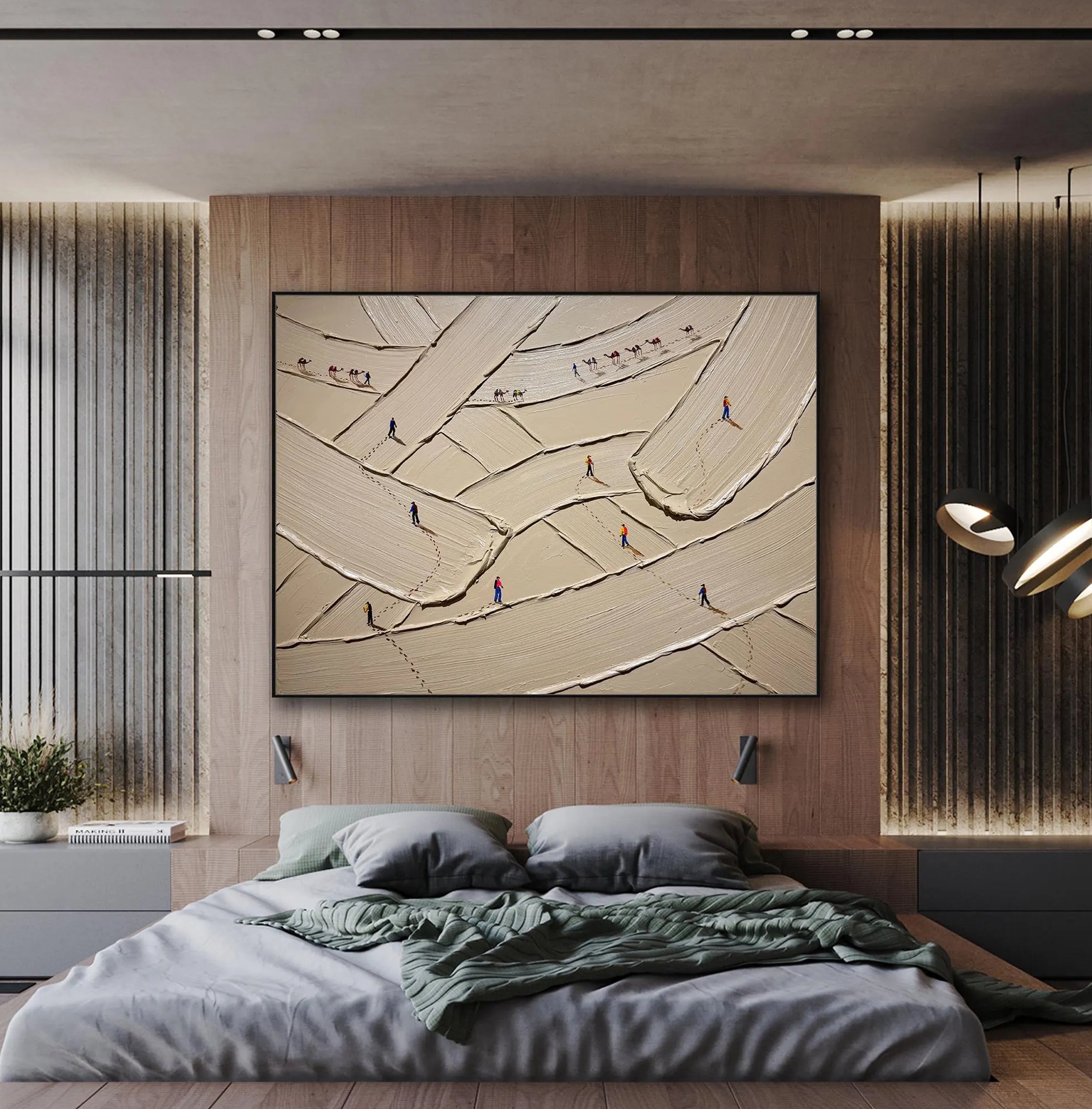 URBAN PATHWAYS: Texture Wall Art, Hand-Painted Horizontal Oatmeal Wide Brushstroke Plaster Relief 3D Heavy Texture Gallery Art