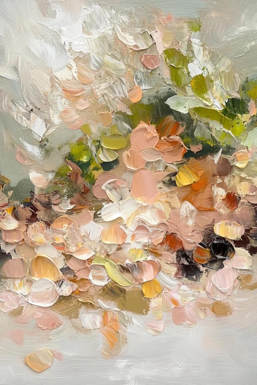 Creamy Meadow – Hand-Painted Minimalist Beige and Apricot 3D Floral Painting | Soft Organic Botanical Bedroom & Living Room Art