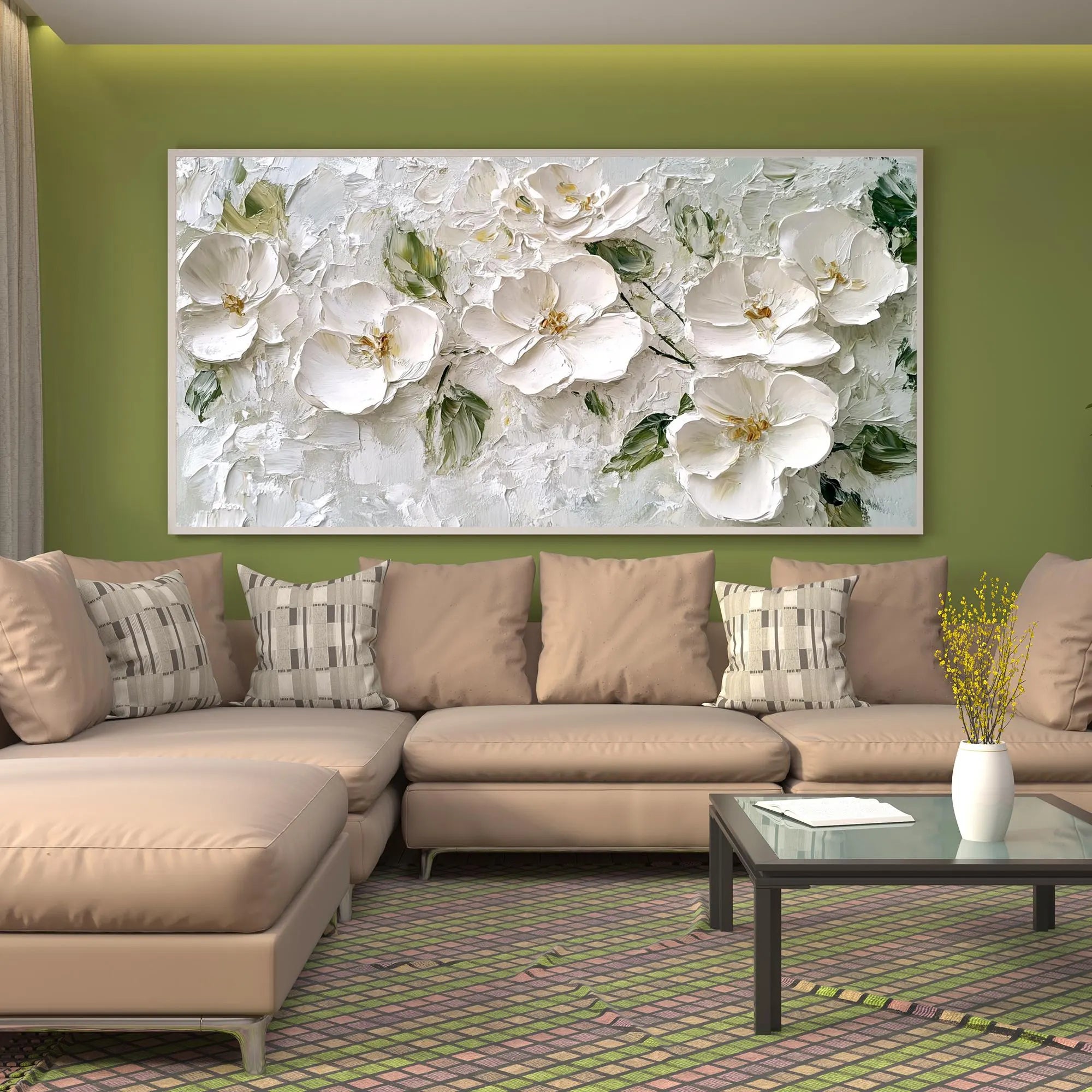 Silver Bloom – Hand-Painted Grey and White 3D Relief Plaster Effect Floral Painting | Contemporary Botanical Bedroom & Living Room Art