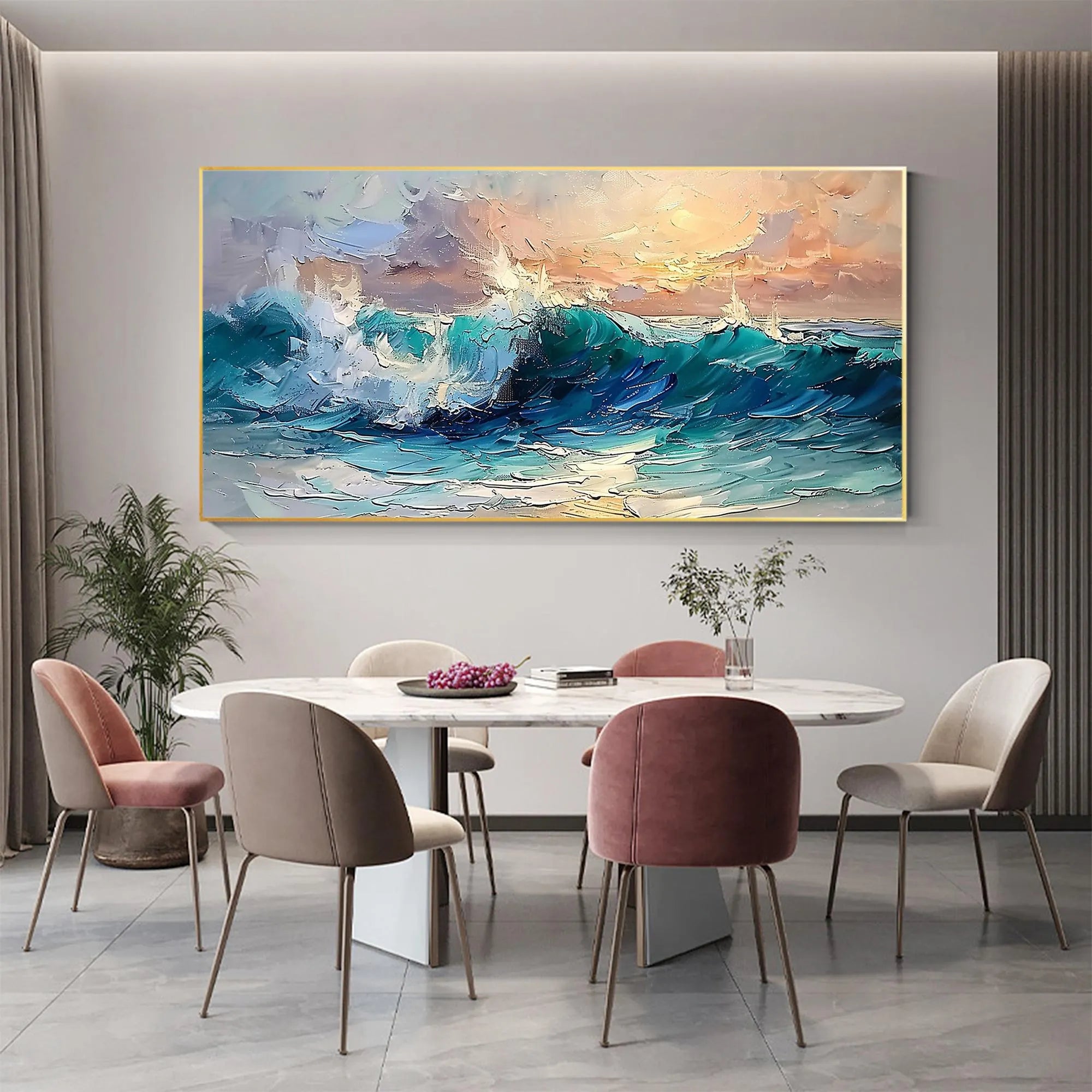 Indigo Surge – Hand-Painted Deep Blue and Sunset 3D Heavy Texture Palette Knife Texture Painting | Modern Abstract Living Room & Office Art
