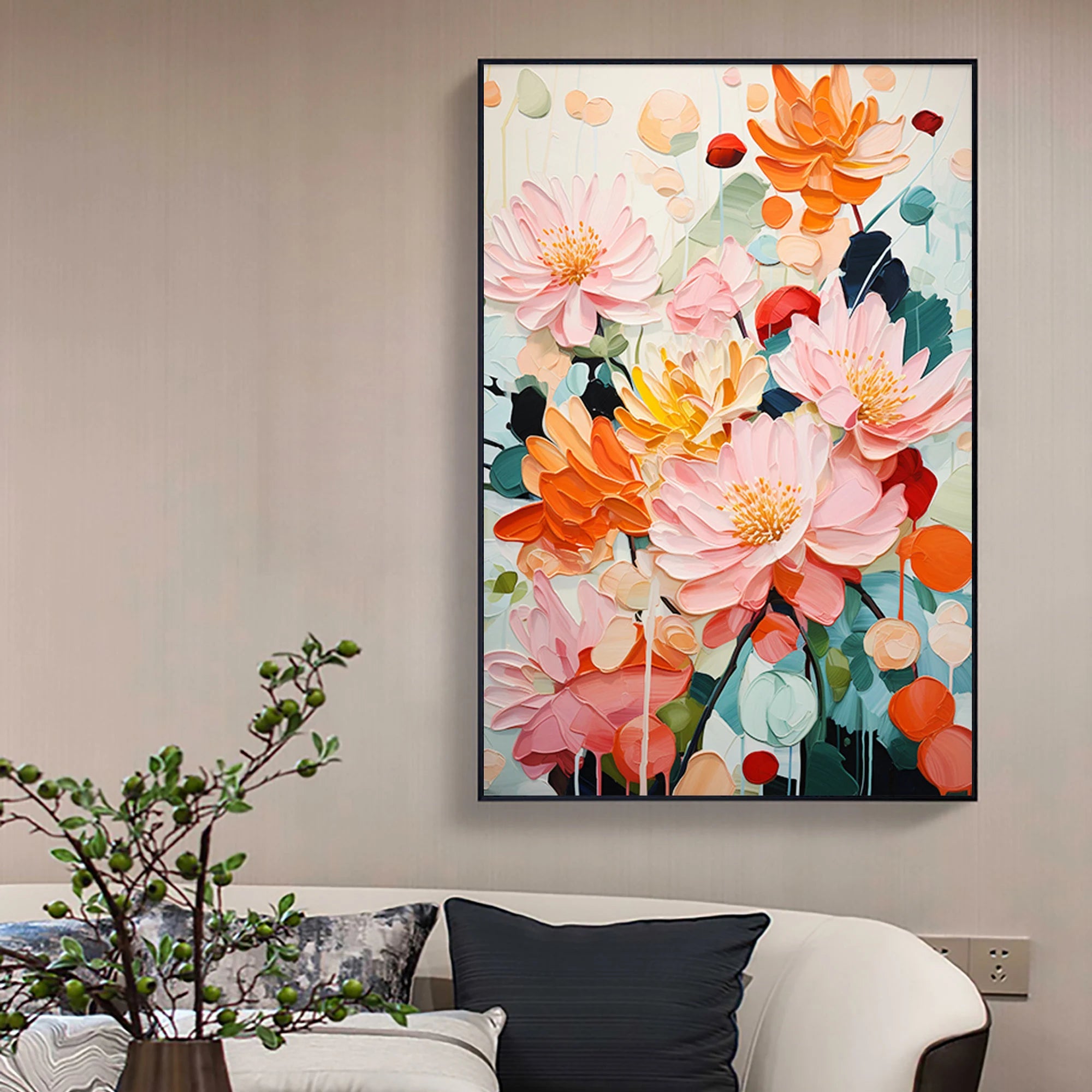 Vivid Blooms – Hand-Painted Modern Abstract Impasto Thick Floral Painting | Contemporary Botanical Bedroom & Living Room Art