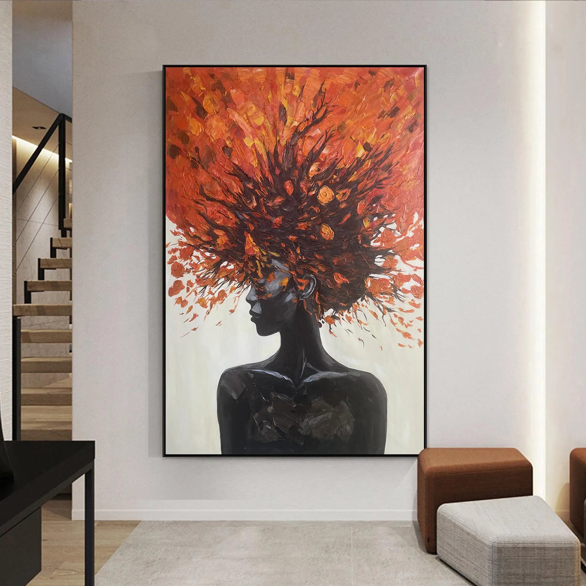 Ember Spirit – Heavy Texture Orange & Gold Palette Knife Portrait Painting | Portrait Art