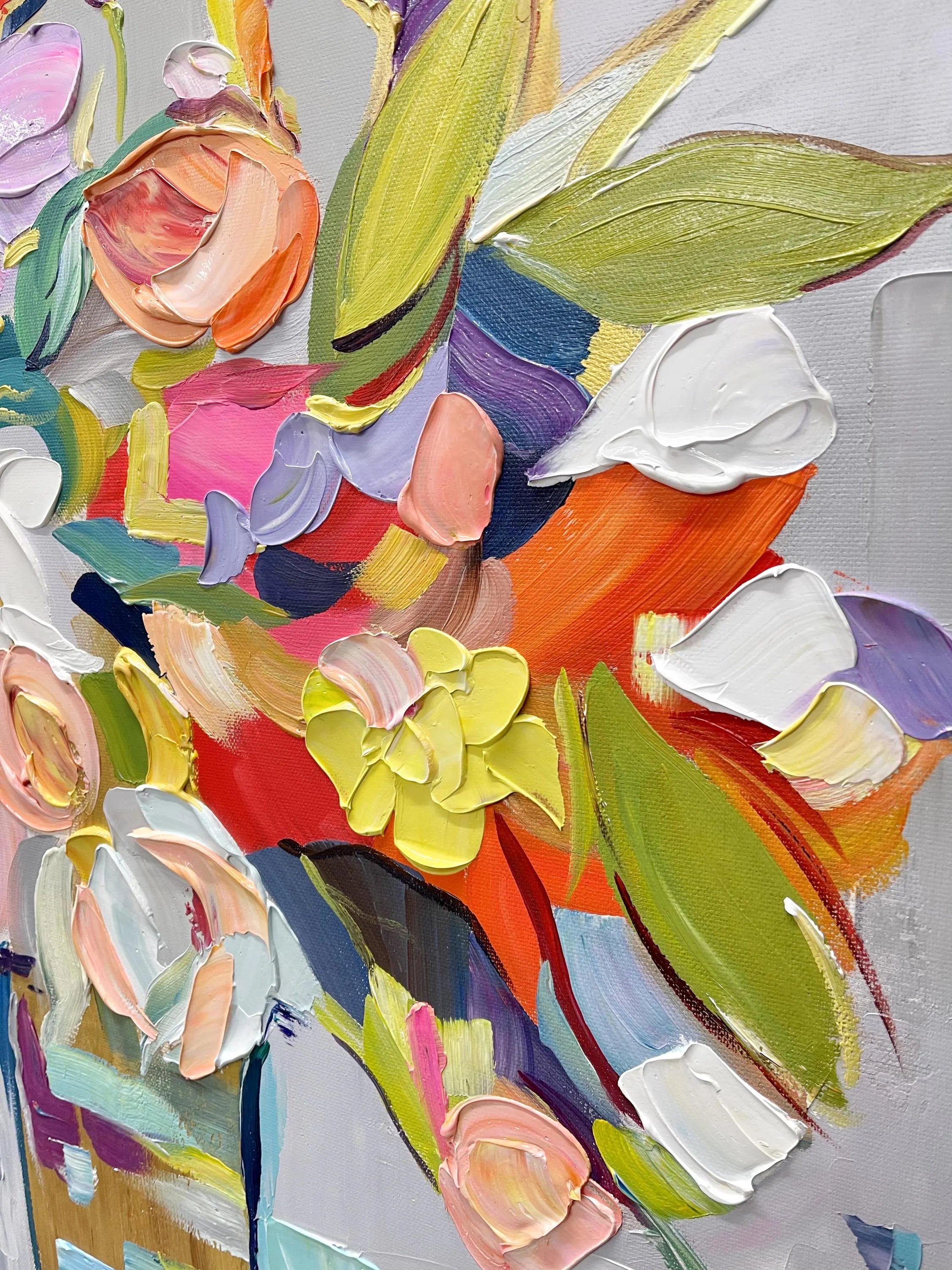 Vibrant Rhapsody – Modern Colorful Abstract Floral Oil Painting | Creative Textured Bedroom Art