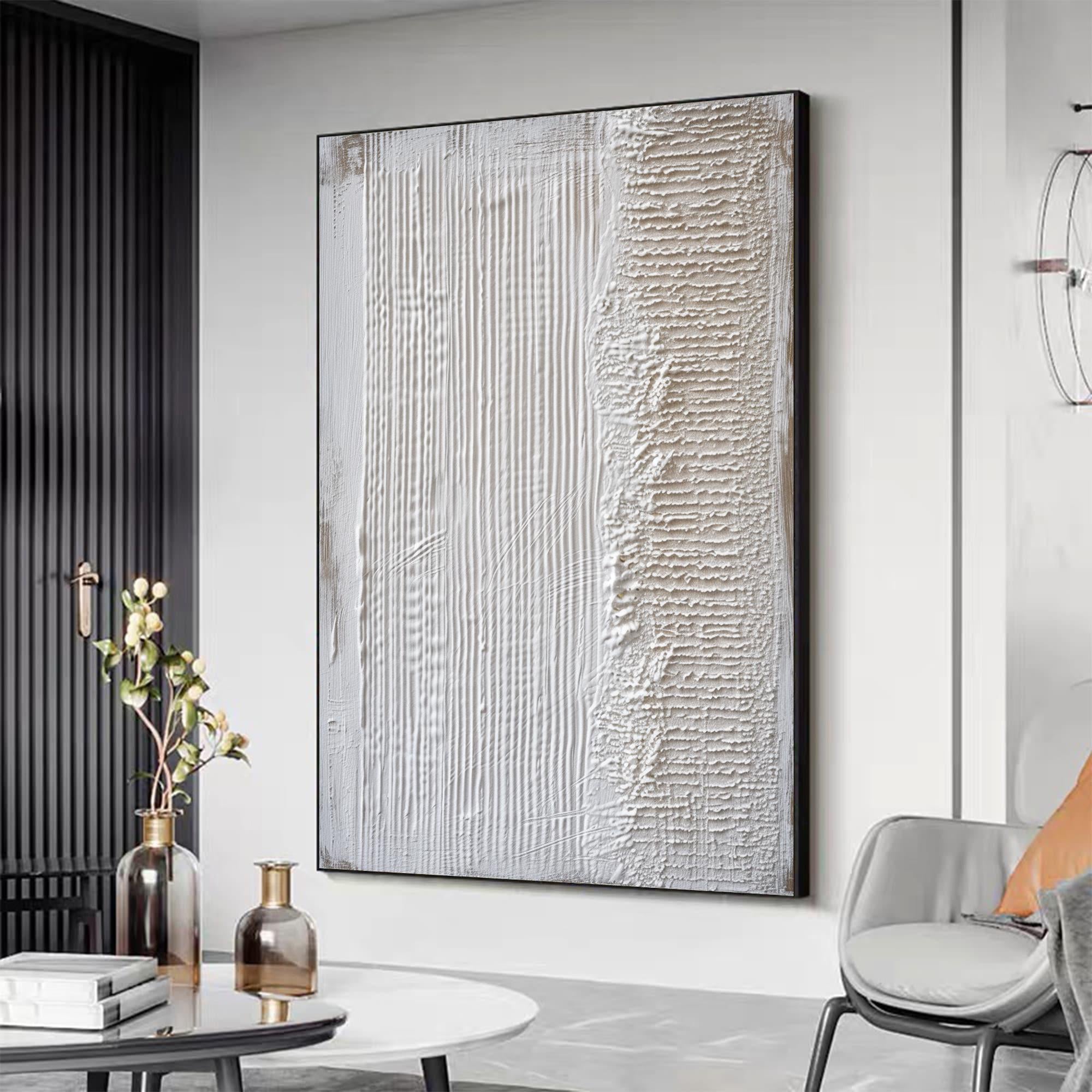 LINEAR RHYTHM: Texture Wall Art, Hand-Painted Minimalist Vertical Line Plaster Relief 3D Heavy Texture Studio Art