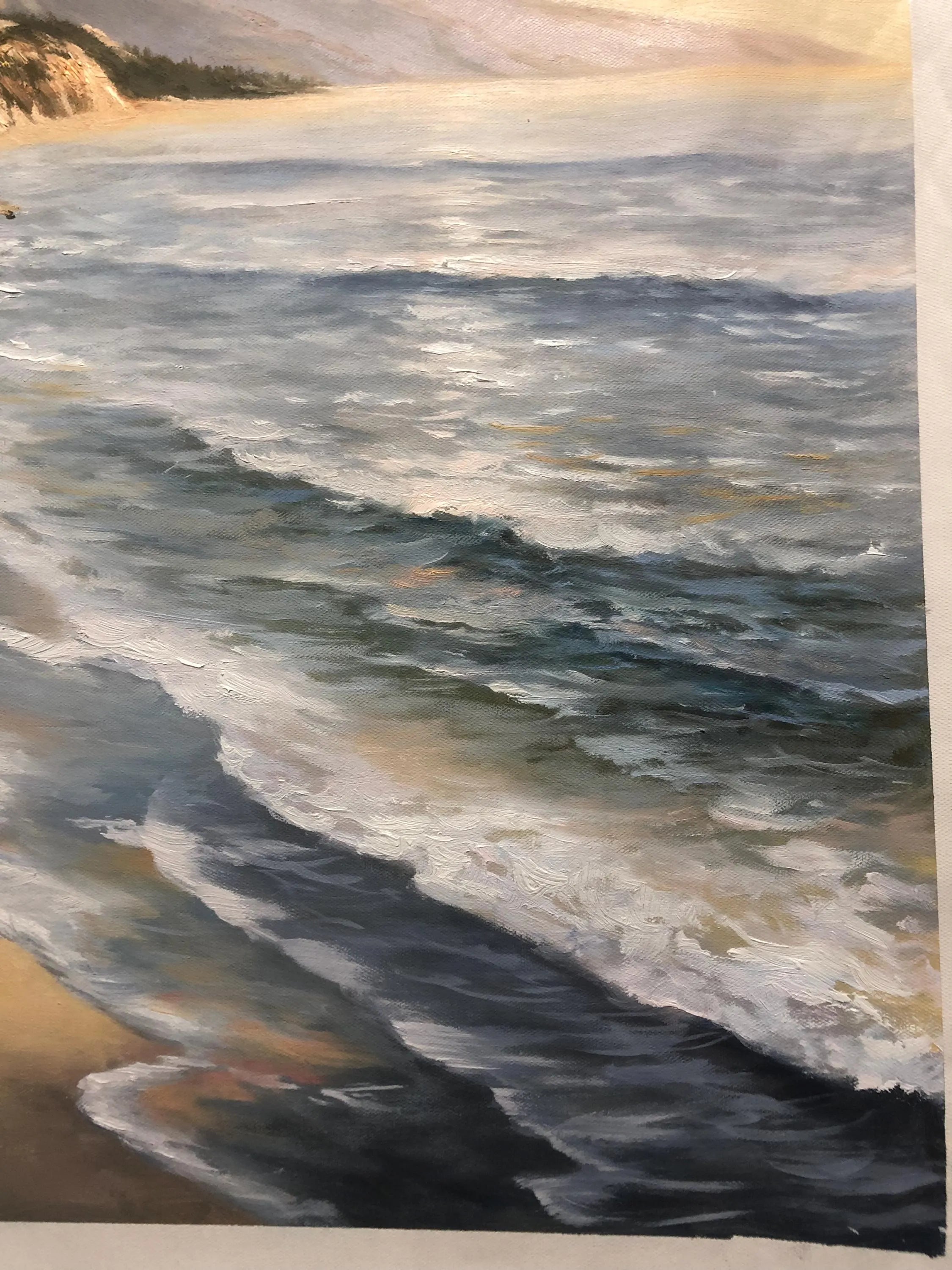 Coastal Dawn – Hand-Painted Ocean Beach Waves Palette Knife Impressionist Seascape Painting | Coastal Modern Living Room & Bedroom Art