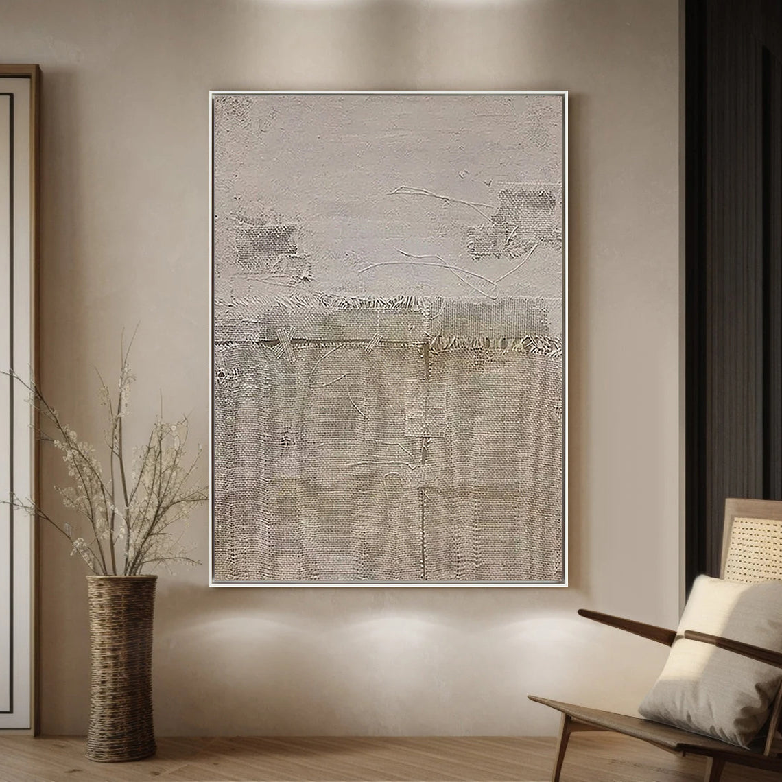 EARTHEN CRUST: Wabi-Sabi Wall Art, Hand-Painted Distressed Grey and Sand Plaster Relief 3D Heavy Texture Studio Art