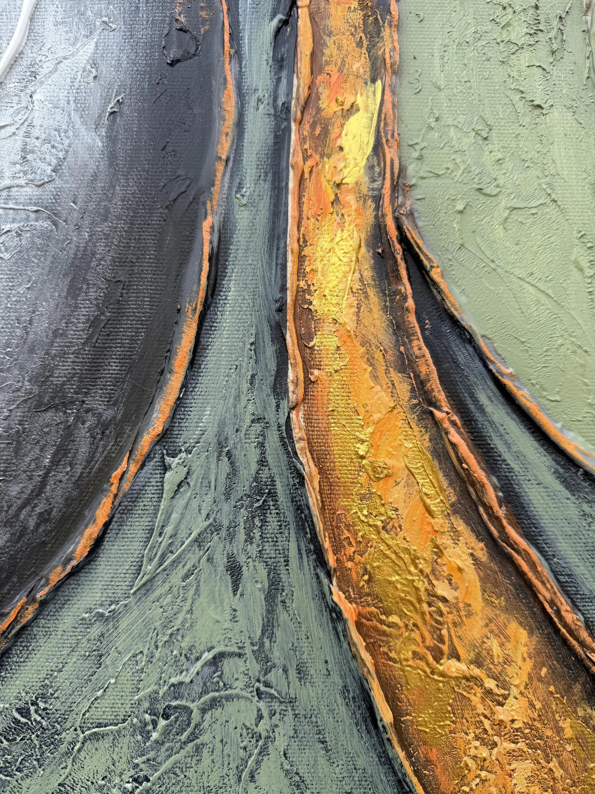 Organic Curve – Hand-Painted Sage Green and Gold Foil Palette Knife Abstract Painting | Modern Abstract Living Room & Office Art