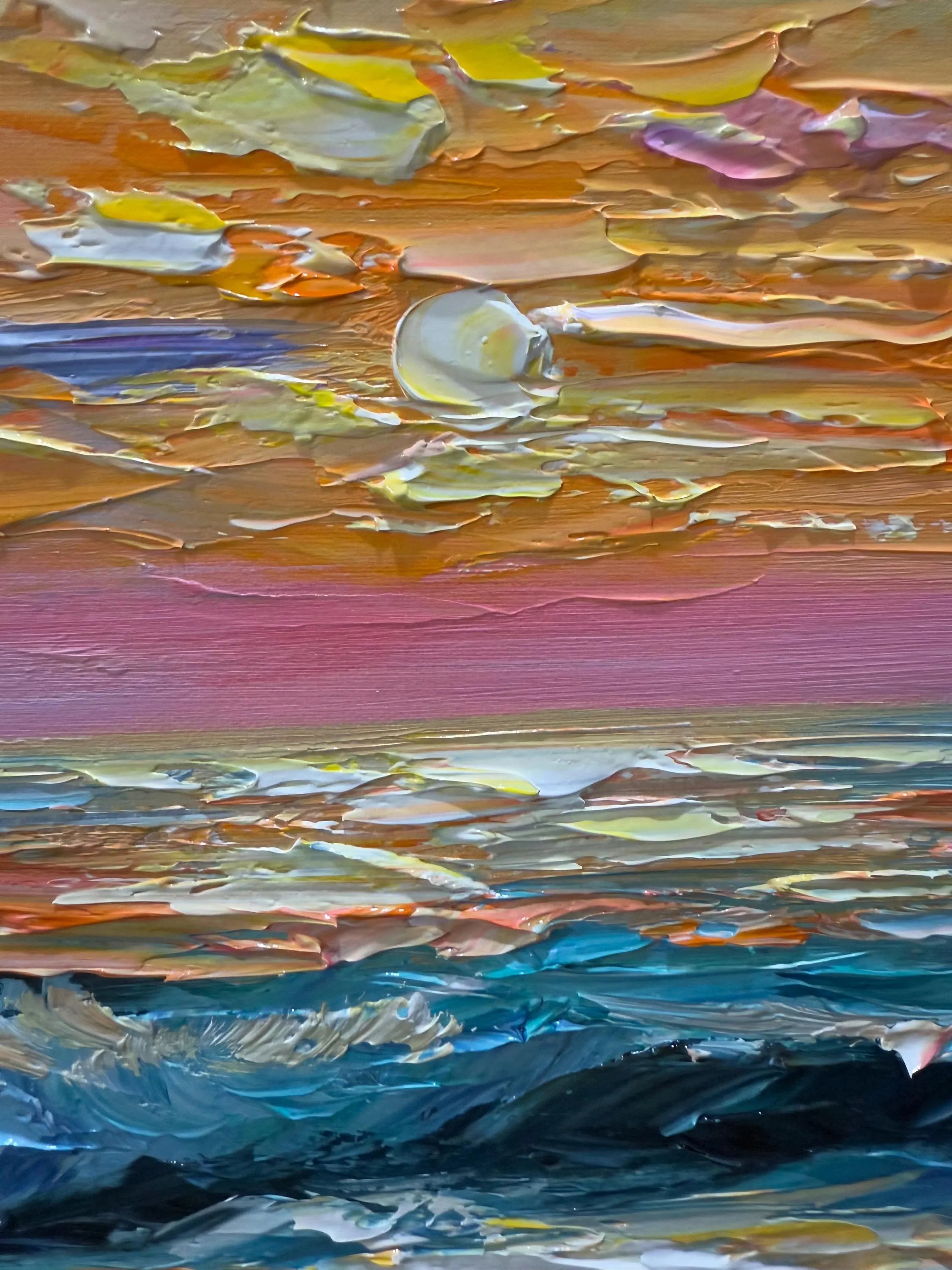 Sunset Tide – Modern Coastal Sunset Texture Painting | Contemporary Landscape Living Room & Dining Room Art