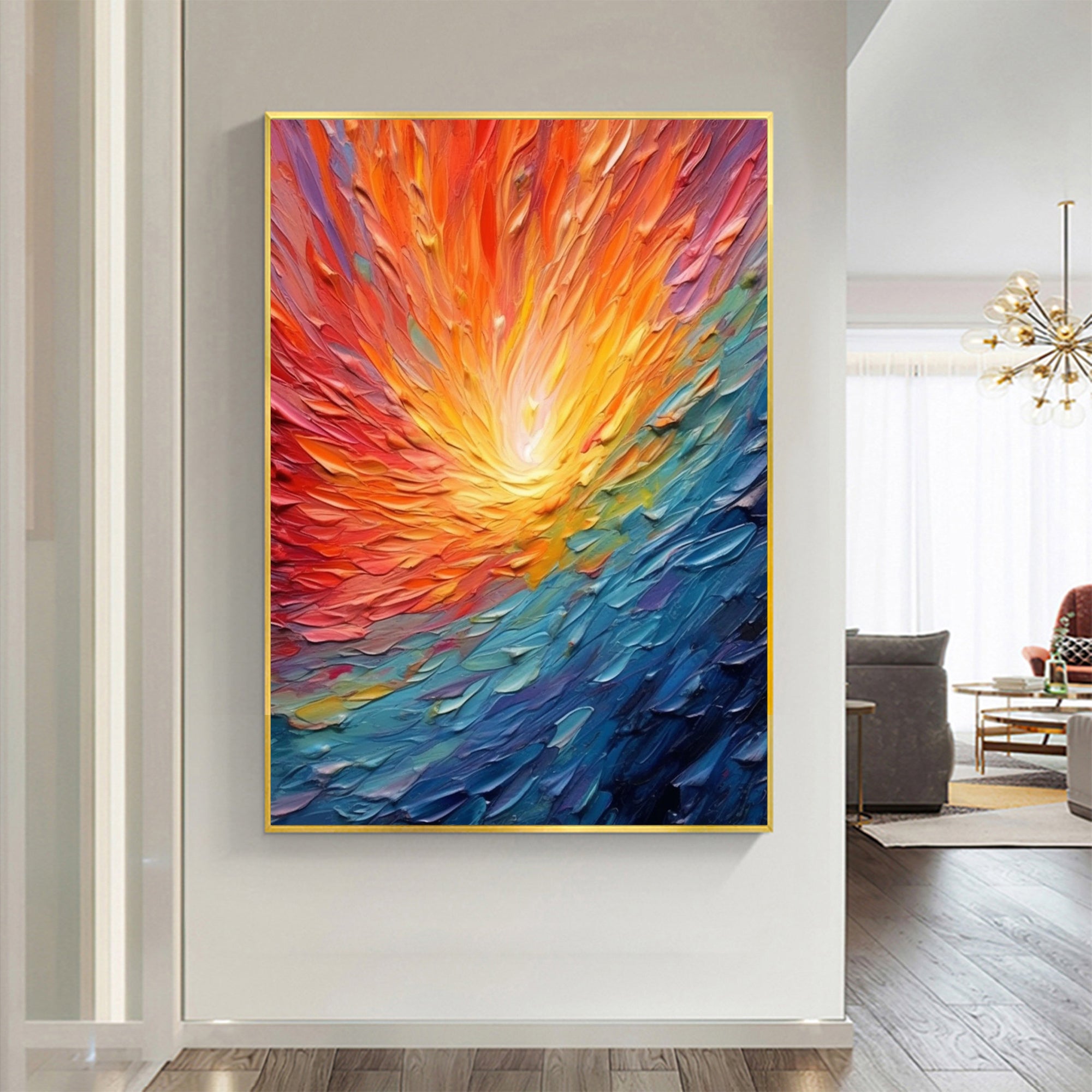 Color Explosion – Hand-Painted Multicolored Rainbow Palette Knife Abstract Painting | Bold Abstract Palette Knife Living Room Art